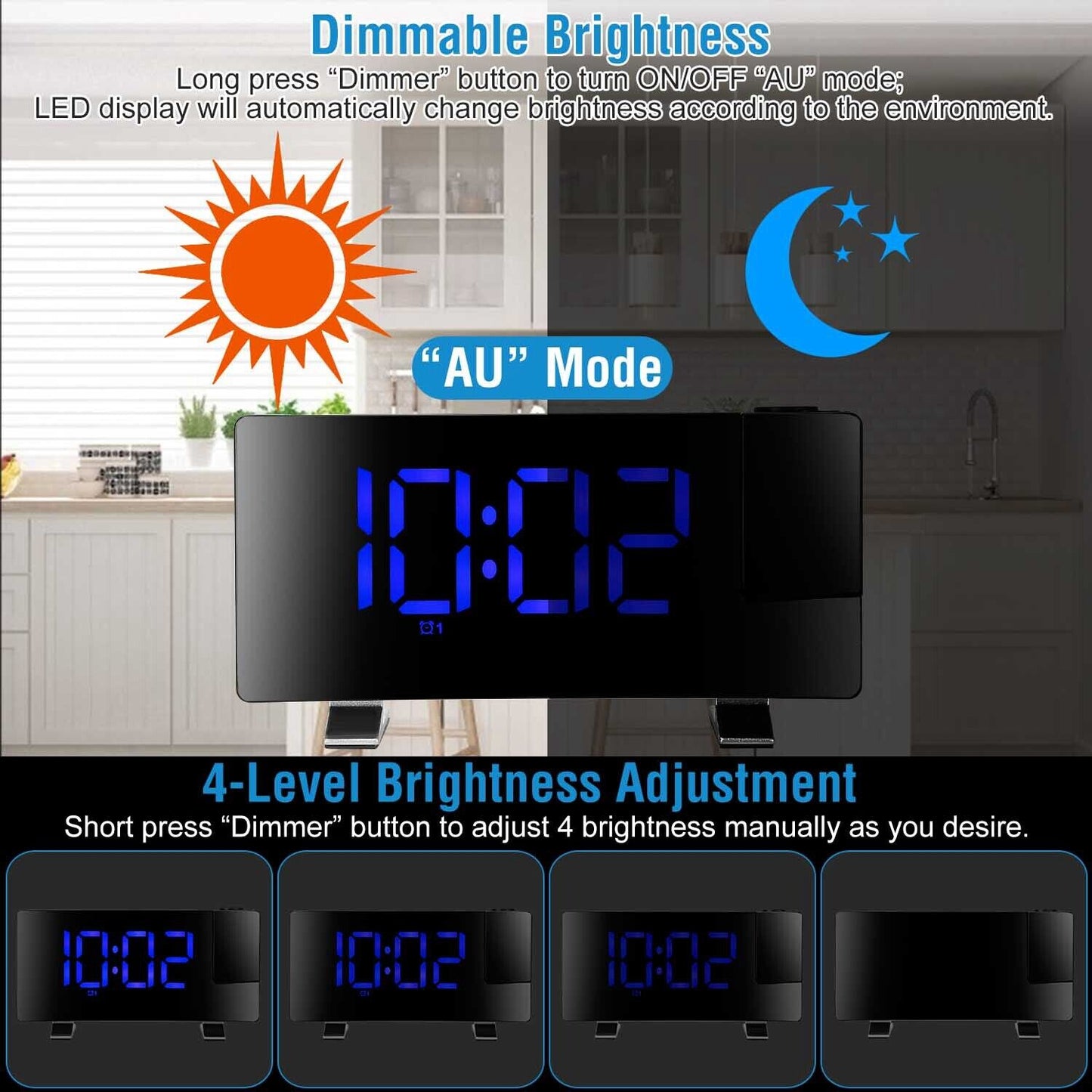 Rotatable Digital LED Projector Clock with Dual Alarms, FM Radio & USB Charging