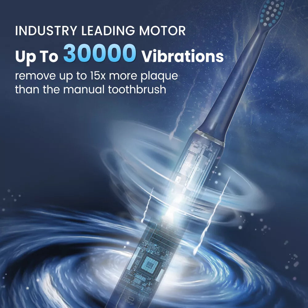 Sonic Electric Toothbrush — 30,000 Vibrations/Min, 3 Modes, 7 Brush Heads, IPX7 Waterproof, Smart Timer, USB Rechargeable