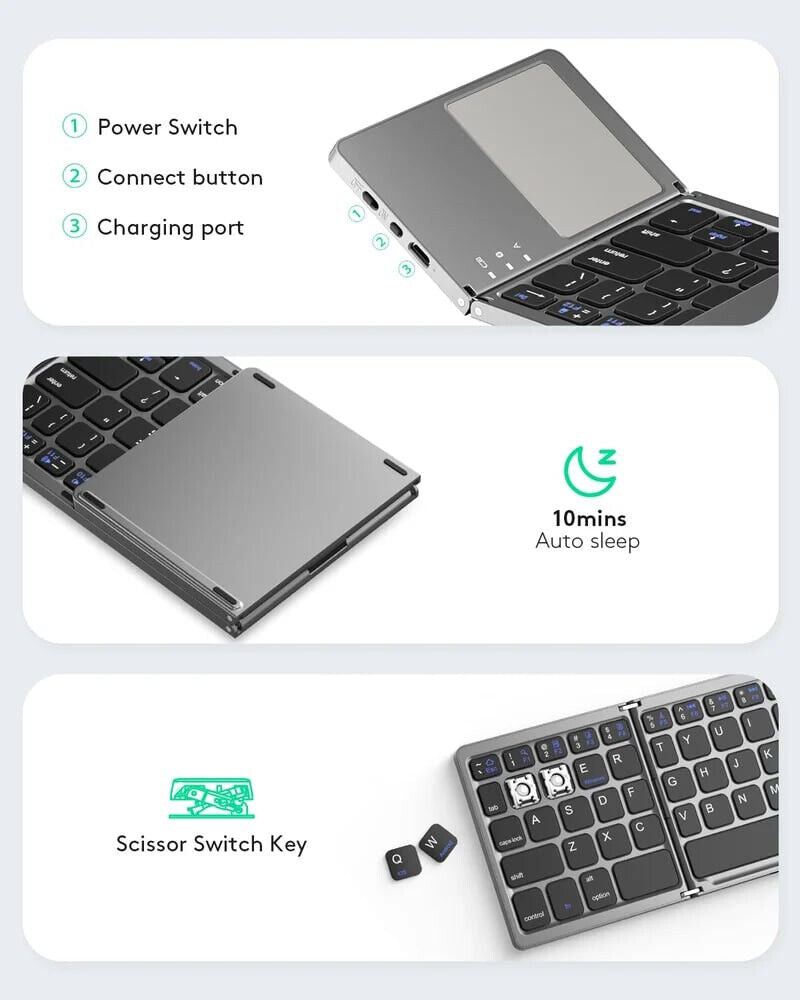 Foldable Bluetooth Keyboard with Touchpad – Portable Wireless Keyboard for Android, iOS & Windows Devices