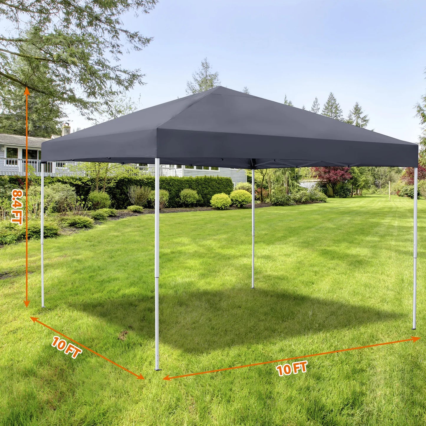 10x10 Pop-Up Canopy Tent with Adjustable Straight Leg Heights, Wheeled Bag & Ropes - Grey