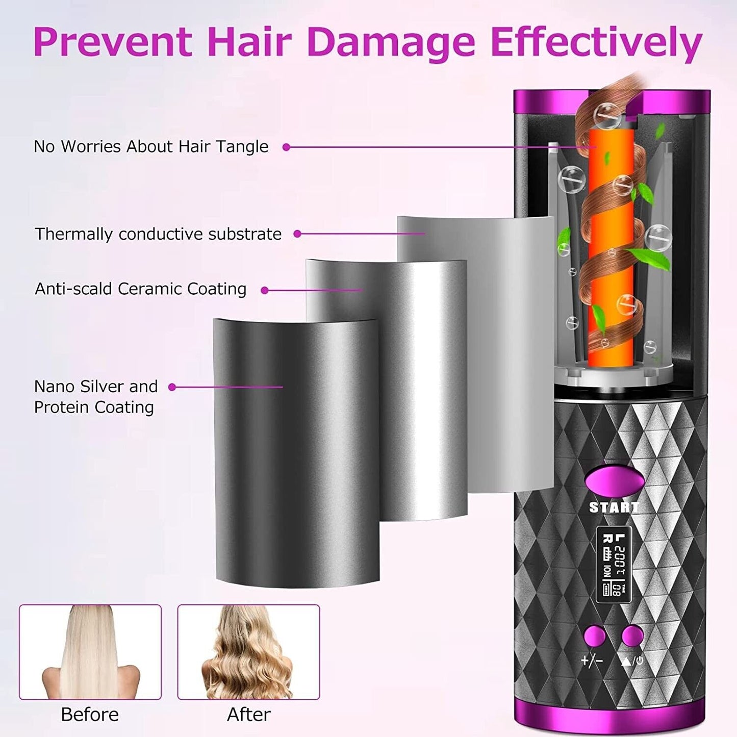 Portable Hair Curler Ceramic Wireless