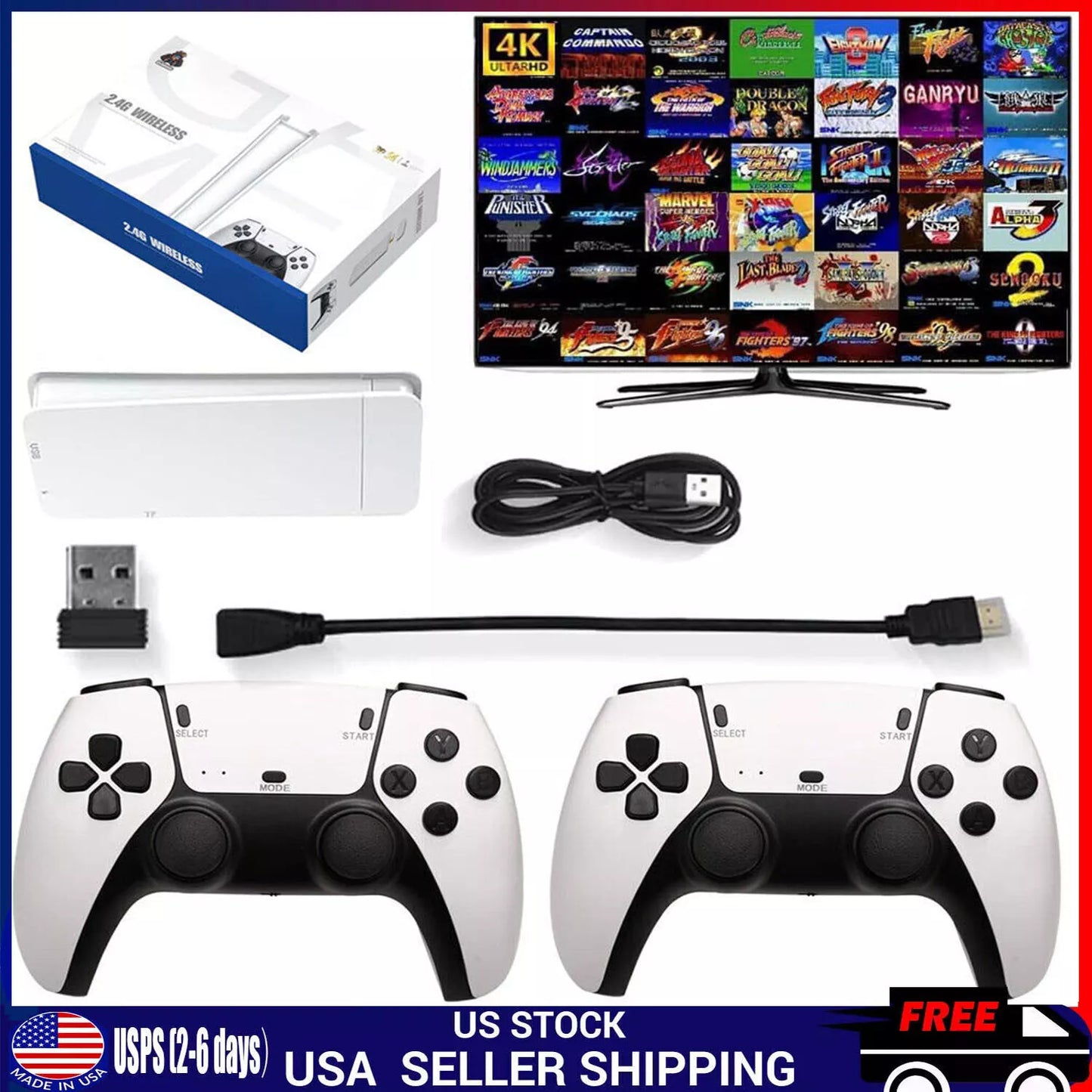 Retro Game Stick 4K – 20,000+ Classic Games, HDMI Plug & Play Console + 2 Wireless Controllers