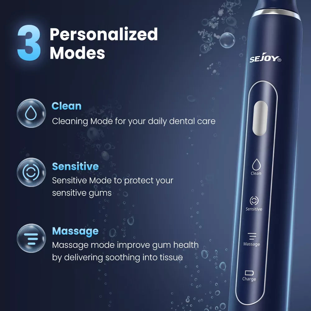 Sonic Electric Toothbrush — 30,000 Vibrations/Min, 3 Modes, 7 Brush Heads, IPX7 Waterproof, Smart Timer, USB Rechargeable
