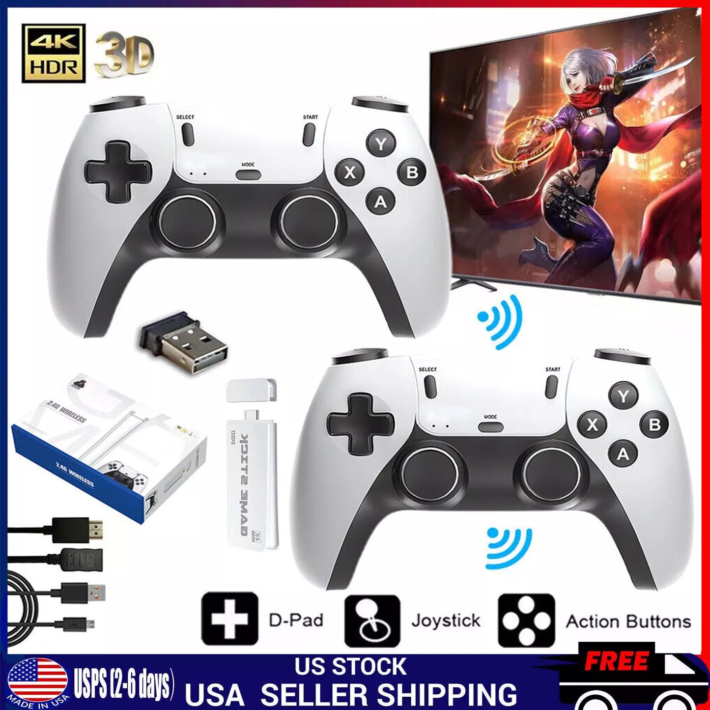 Retro Game Stick 4K – 20,000+ Classic Games, HDMI Plug & Play Console + 2 Wireless Controllers