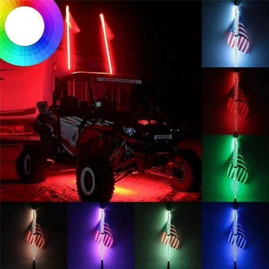 3FT LED Lighted Spiral Whip Antenna with Flag & Remote for ATV, Polaris RZR, UTV