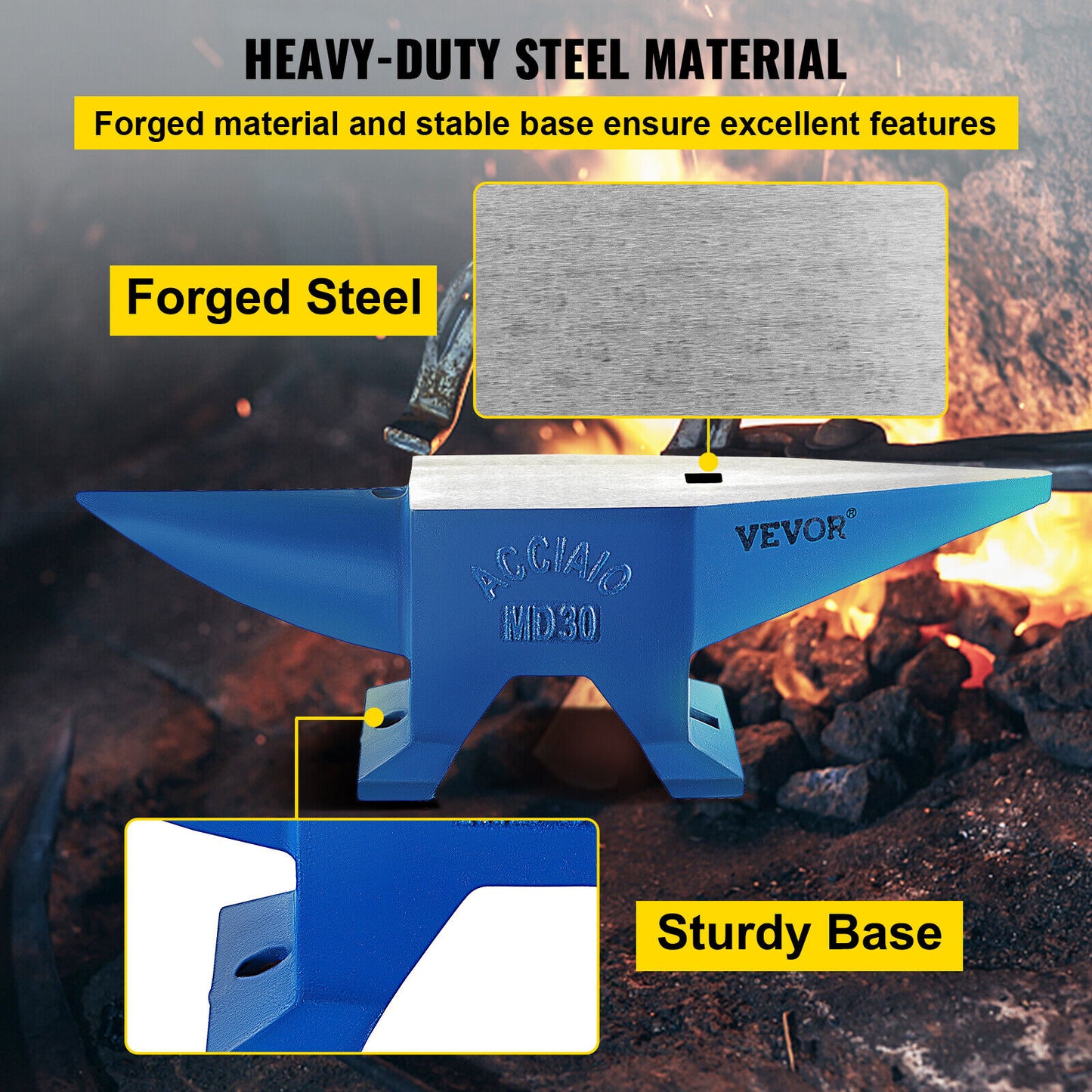 Premium Steel Anvil Blacksmith: 66 lb Forged Steel 30kg Heat Treated Long Round Horn