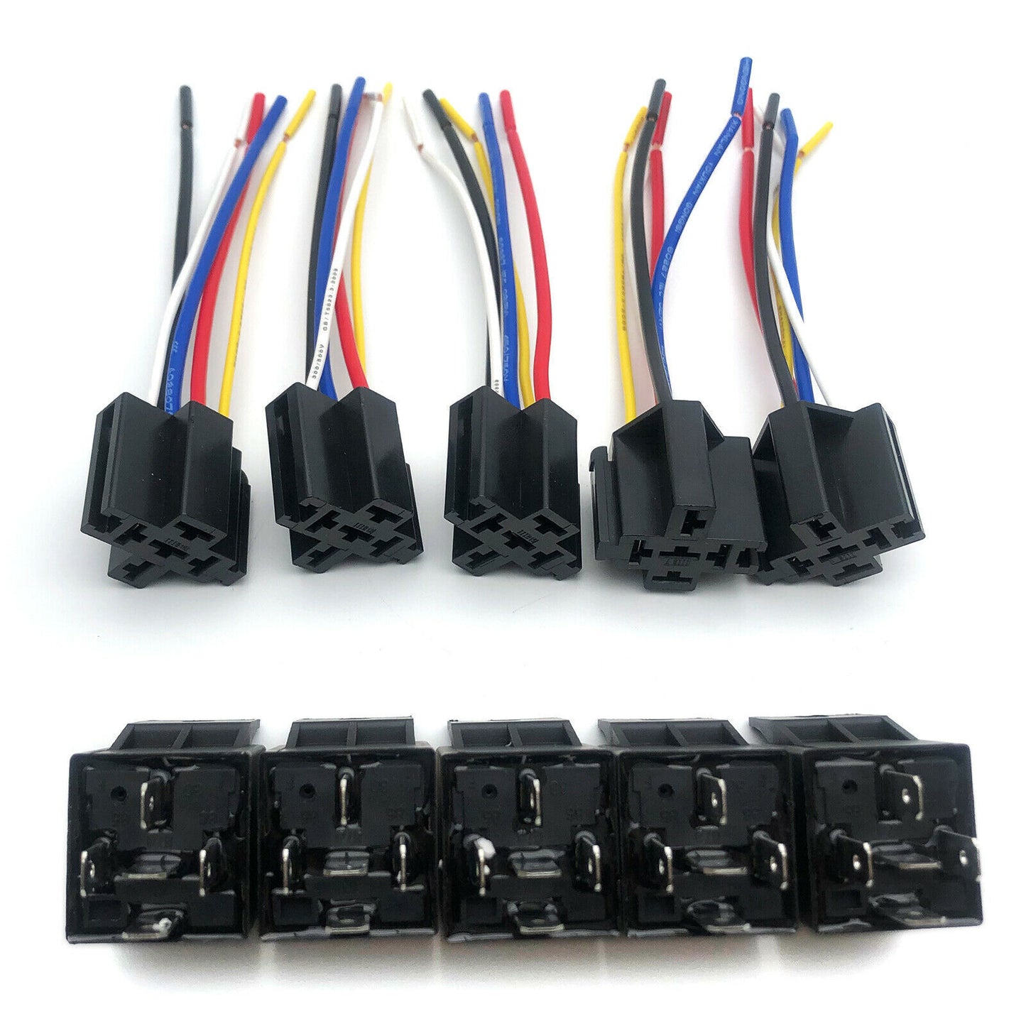 Ensure Reliable Automotive Electrical Systems with the 5 Pack 12V 30/40 Amp 5-Pin SPDT Automotive Relay Set - Complete with Wires and Harness Socket