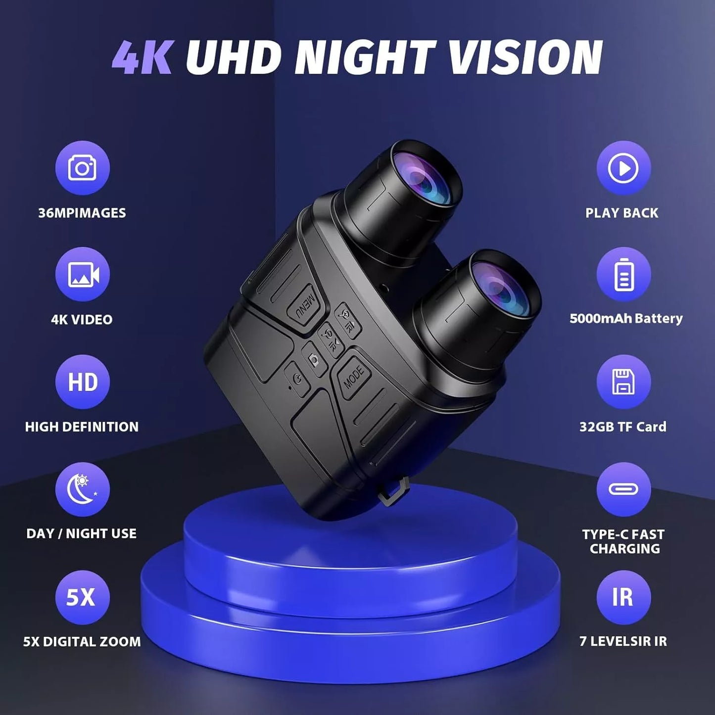 Night Vision Goggles - 4K Night Vision Binoculars for Adults, 3'' HD Screen Binoculars can Save Photo and Video with 32GB TF Card, Black