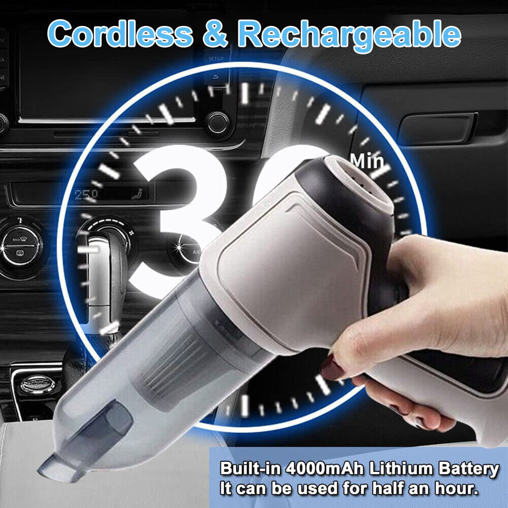 Electric Cordless Car Vacuum Cleaner: Handheld Air Blower Duster for Dry and Wet Messes, Portable
