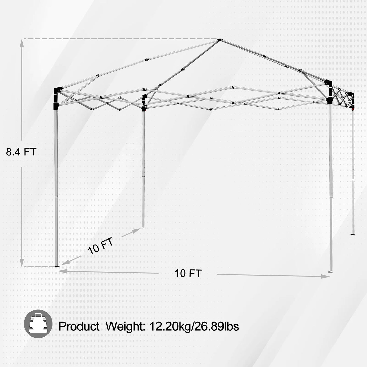 10x10 Pop-Up Canopy Tent with Adjustable Straight Leg Heights, Wheeled Bag & Ropes - Grey