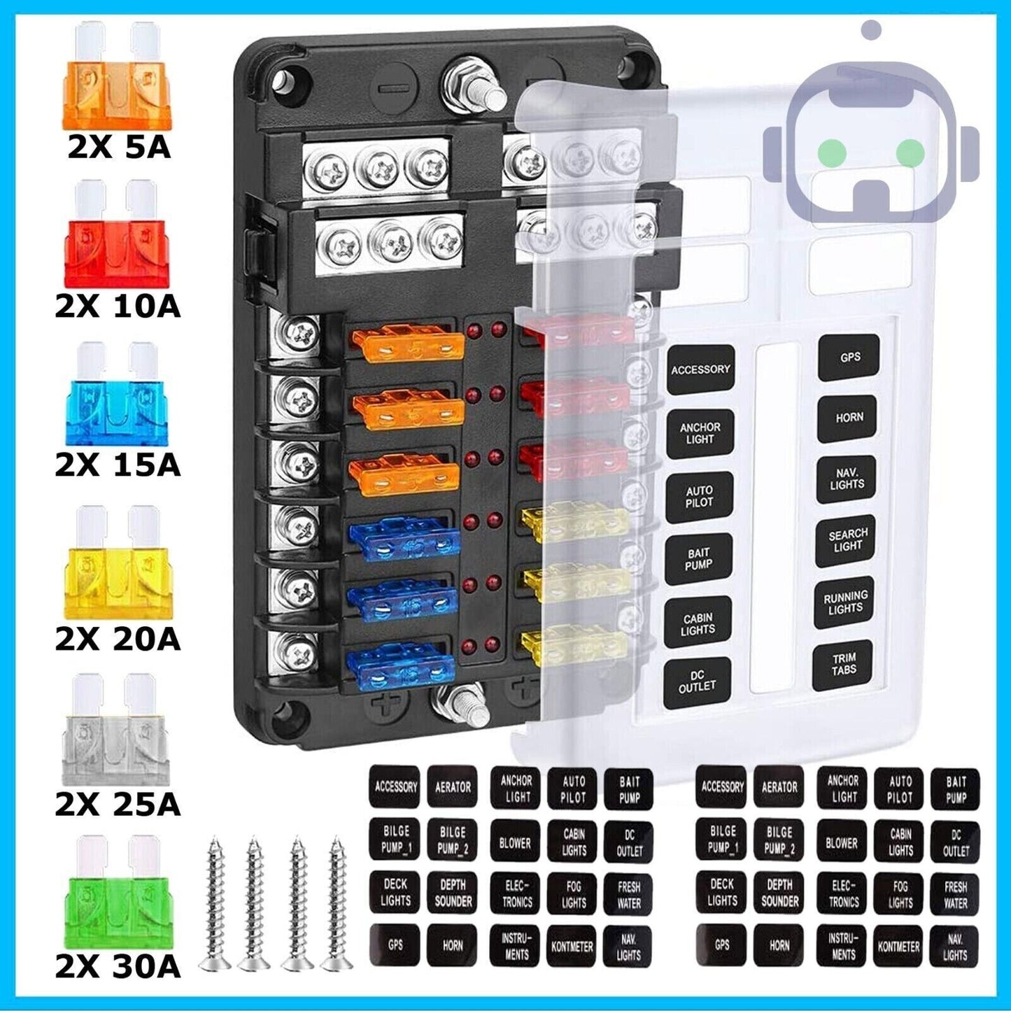 12-Way Waterproof Blade Fuse Box - Perfect for Cars and Marine Use