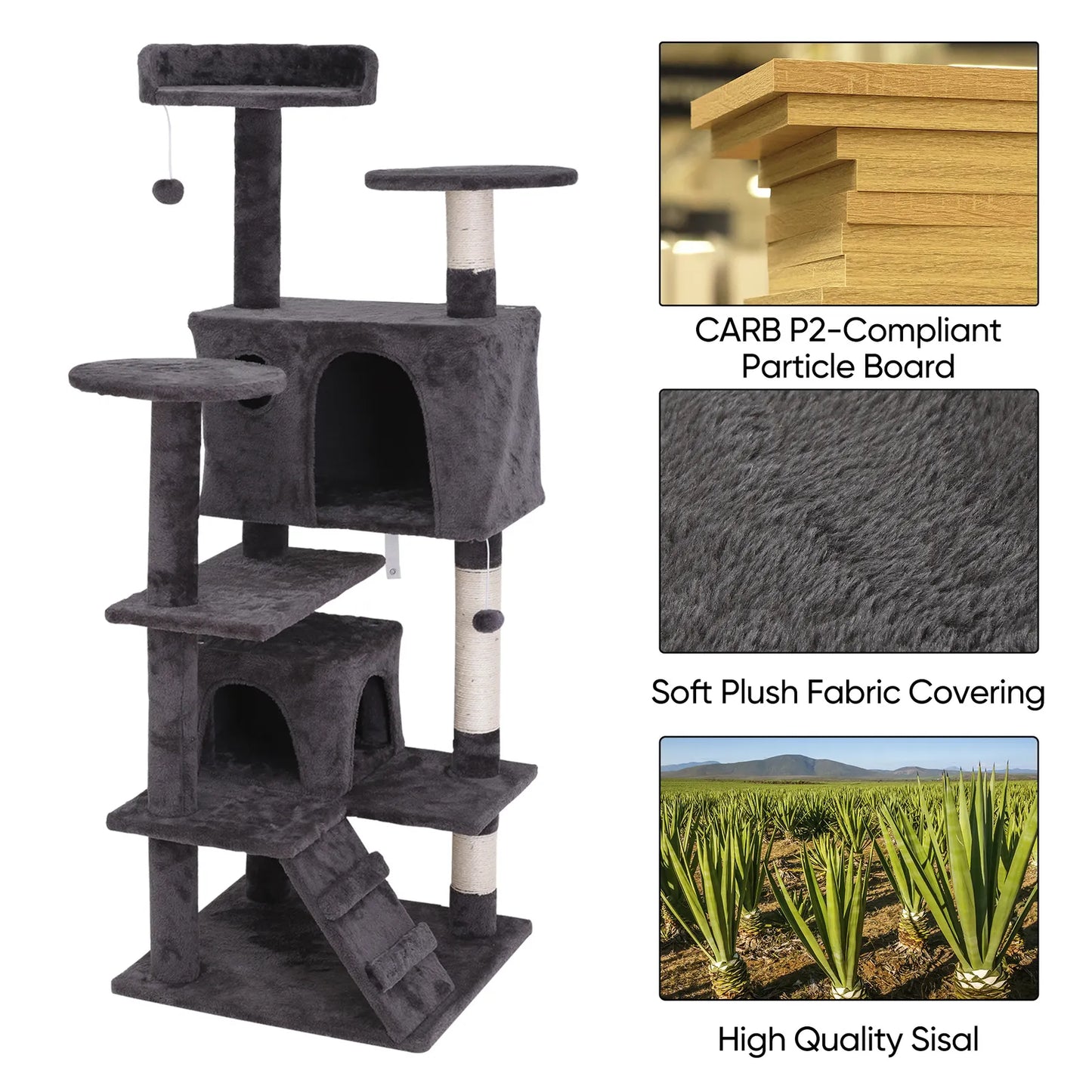 55" Sturdy Cat Tree Tower: Large Activity Center & Condo for Play and Rest