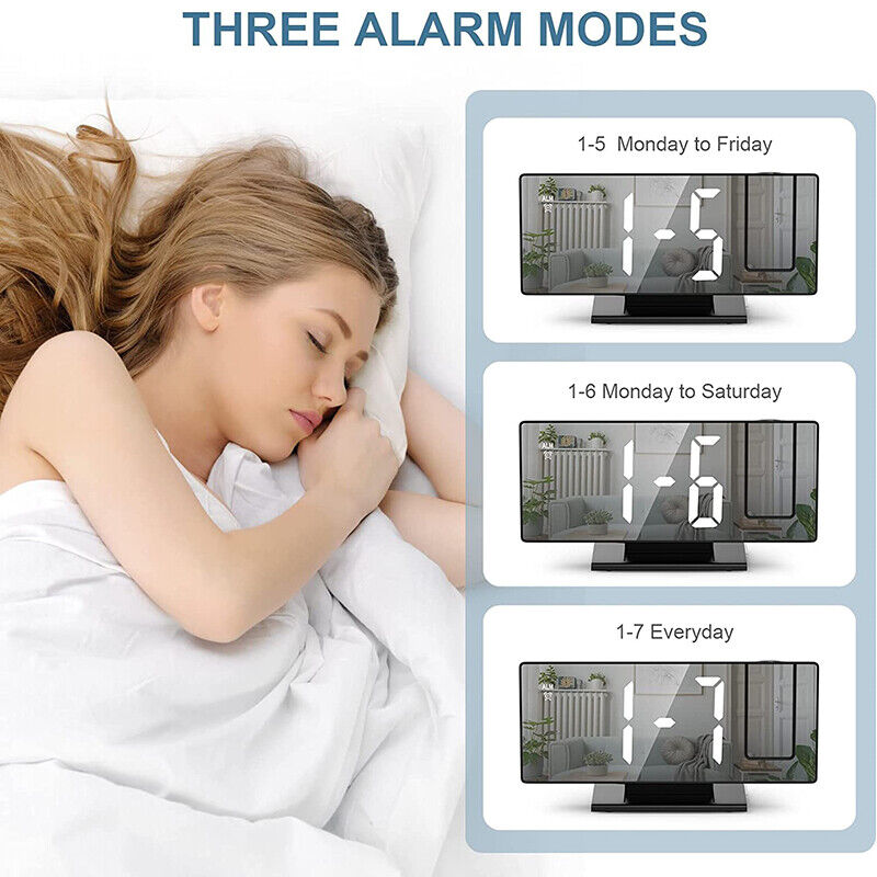 USB-Powered Rotatable LED Projector Clock with Dual Alarms, FM Radio & Snooze Function"