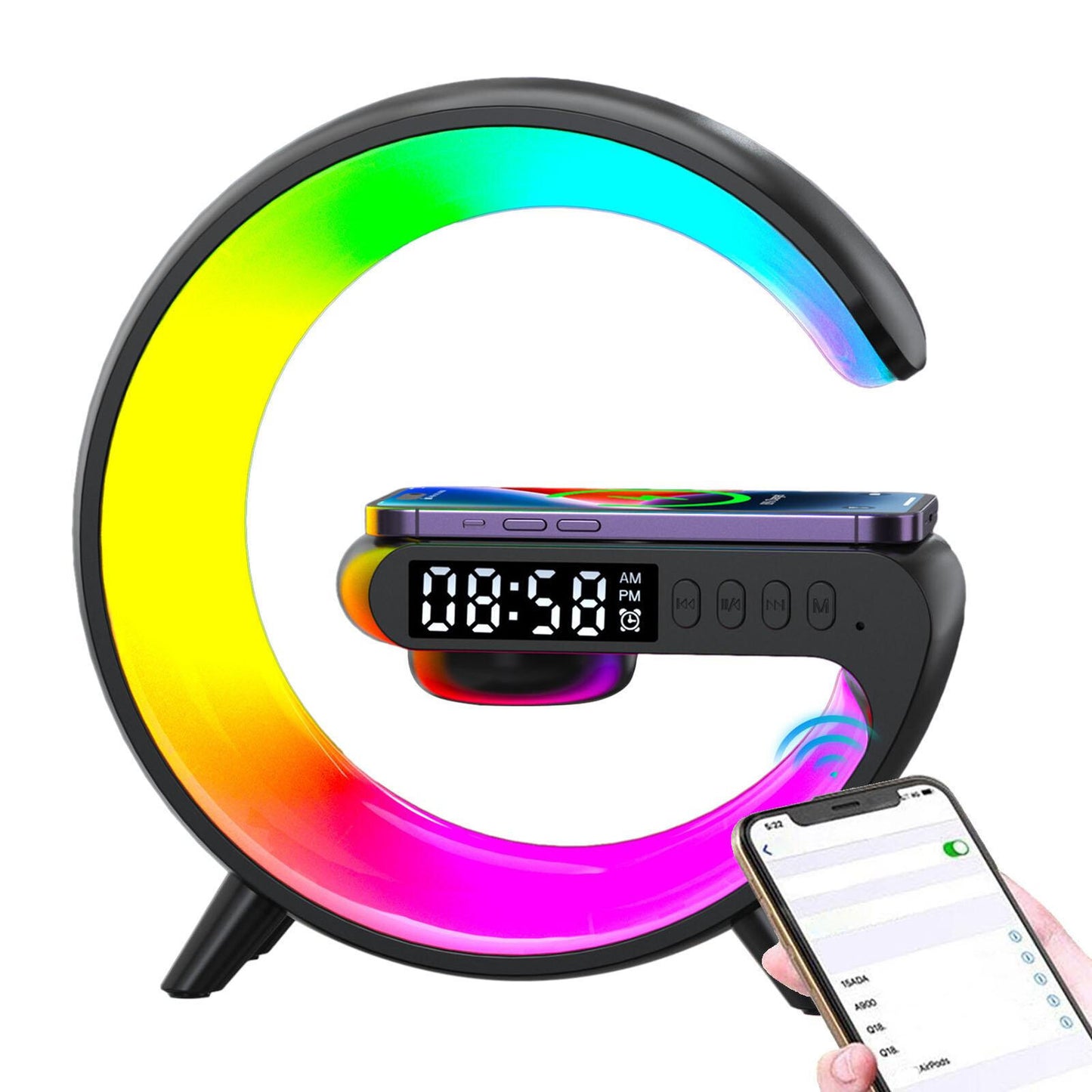 Bluetooth Speaker Wireless Charger RGB Alarm Clock LED Night Light