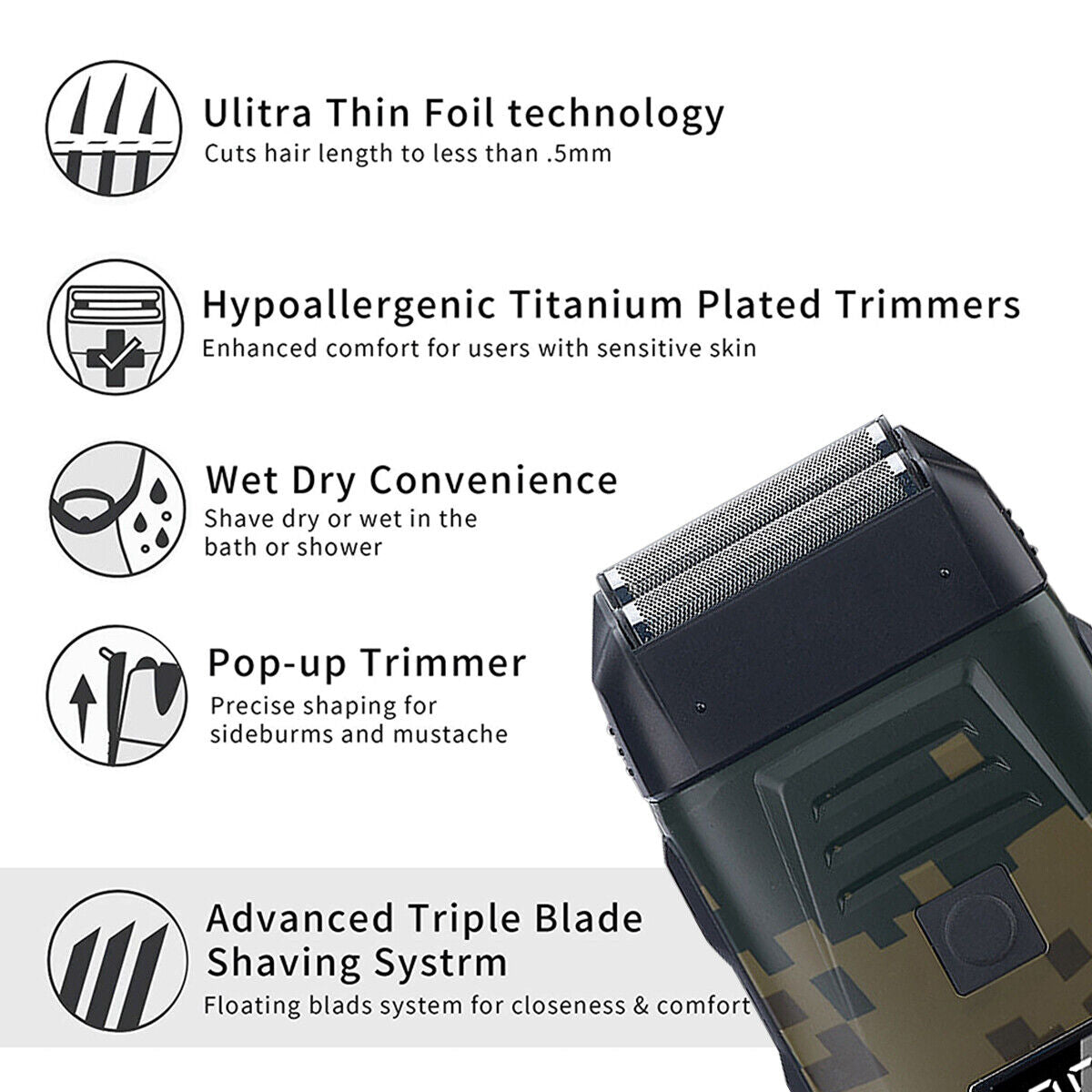 Rechargeable Electric Beard Shaver Trimmer Razor with USB Charging for Men's Hair Shaving and Grooming