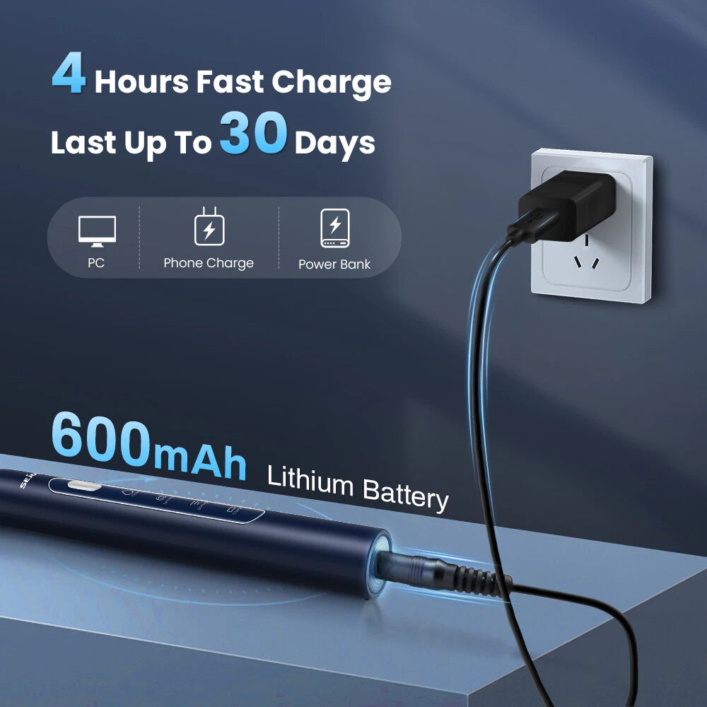 Sonic Electric Toothbrush — 30,000 Vibrations/Min, 3 Modes, 7 Brush Heads, IPX7 Waterproof, Smart Timer, USB Rechargeable