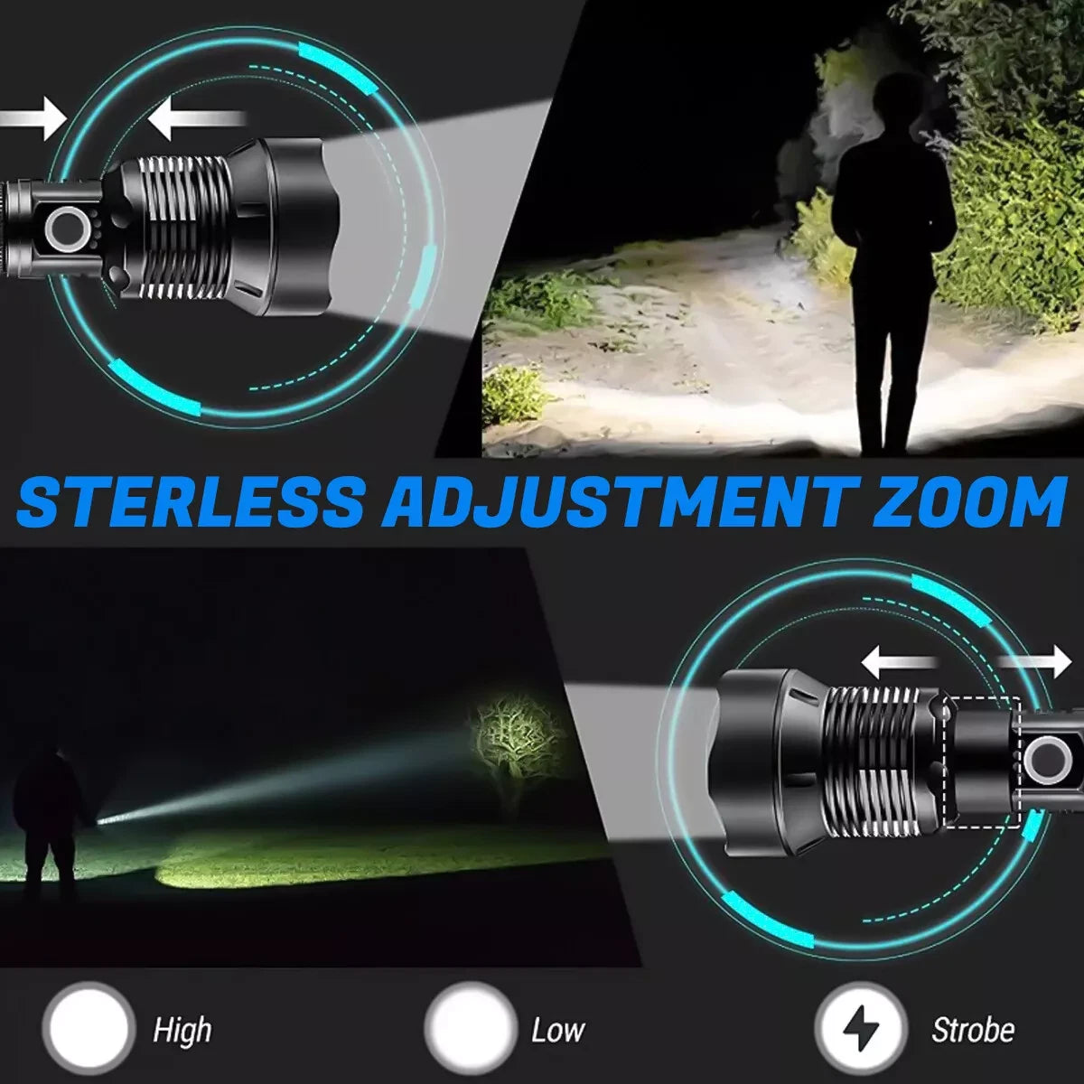 Super Bright LED Flashlight – XHP50.2, USB-C Rechargeable, 1000M Beam, Waterproof
