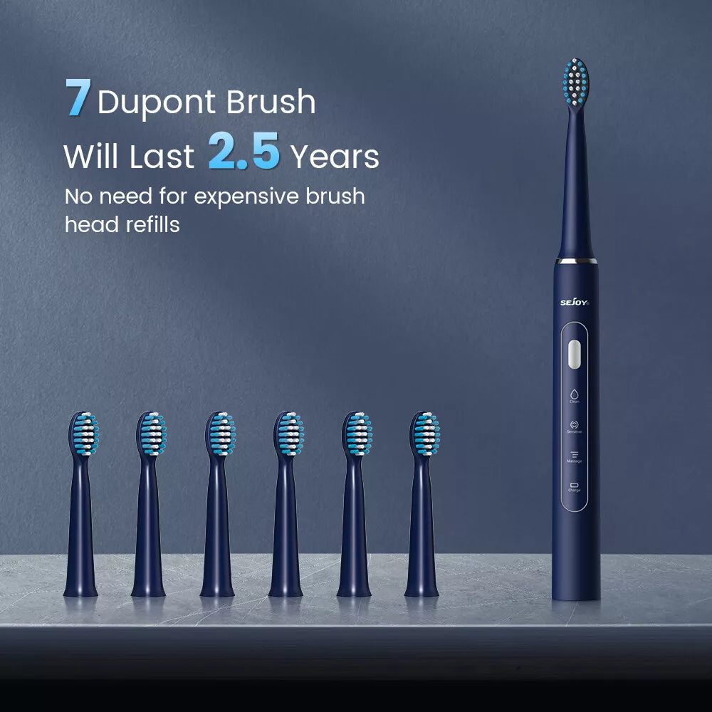 Sonic Electric Toothbrush — 30,000 Vibrations/Min, 3 Modes, 7 Brush Heads, IPX7 Waterproof, Smart Timer, USB Rechargeable