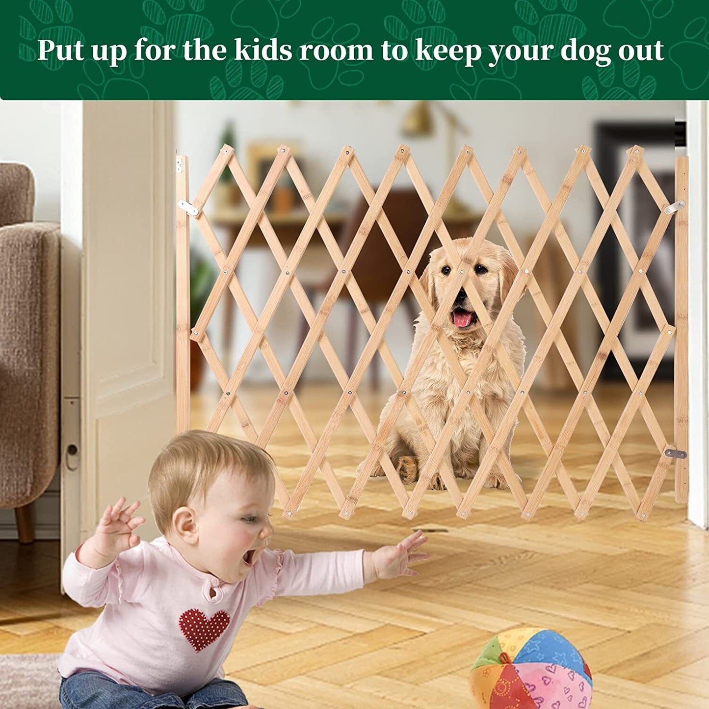 Bamboo Accordion Safety Gate for Children and Pets