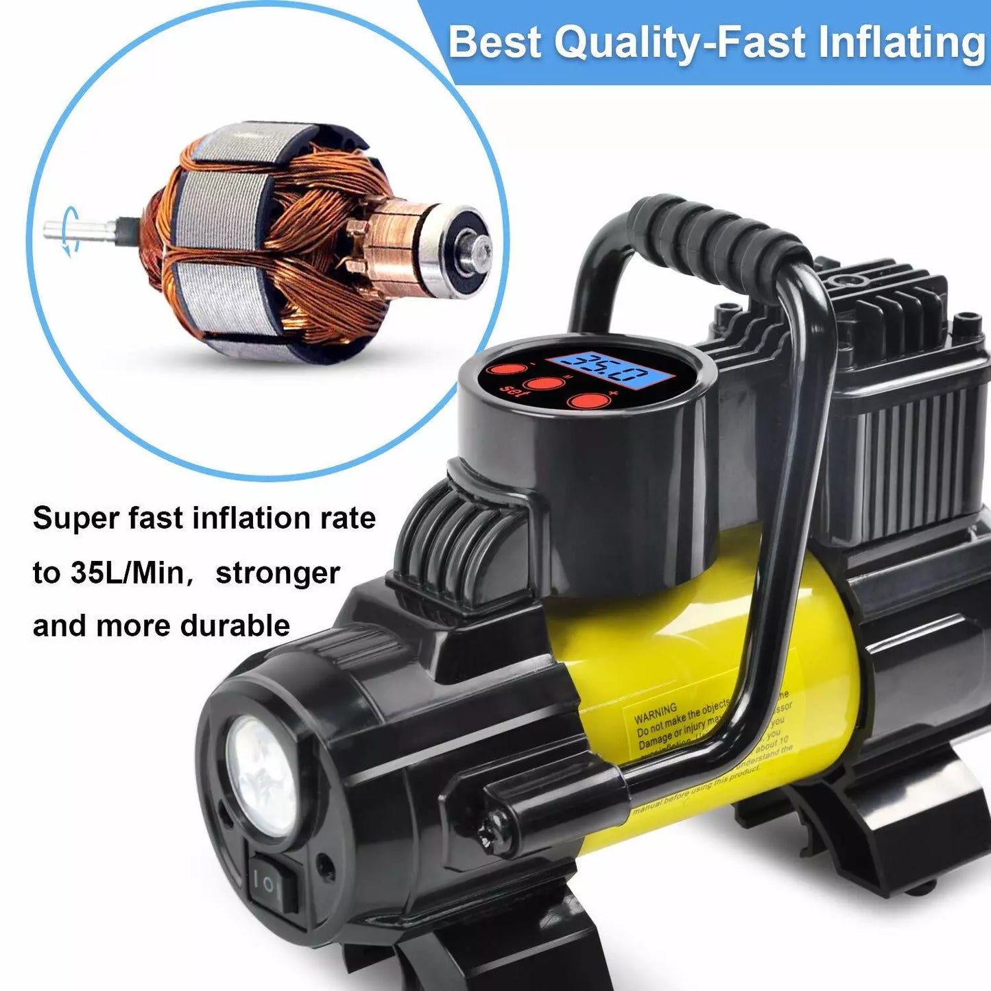 Portable Digital Tire Inflator – 150 PSI Air Compressor with Auto Shut-Off, LED Light & Carry Bag