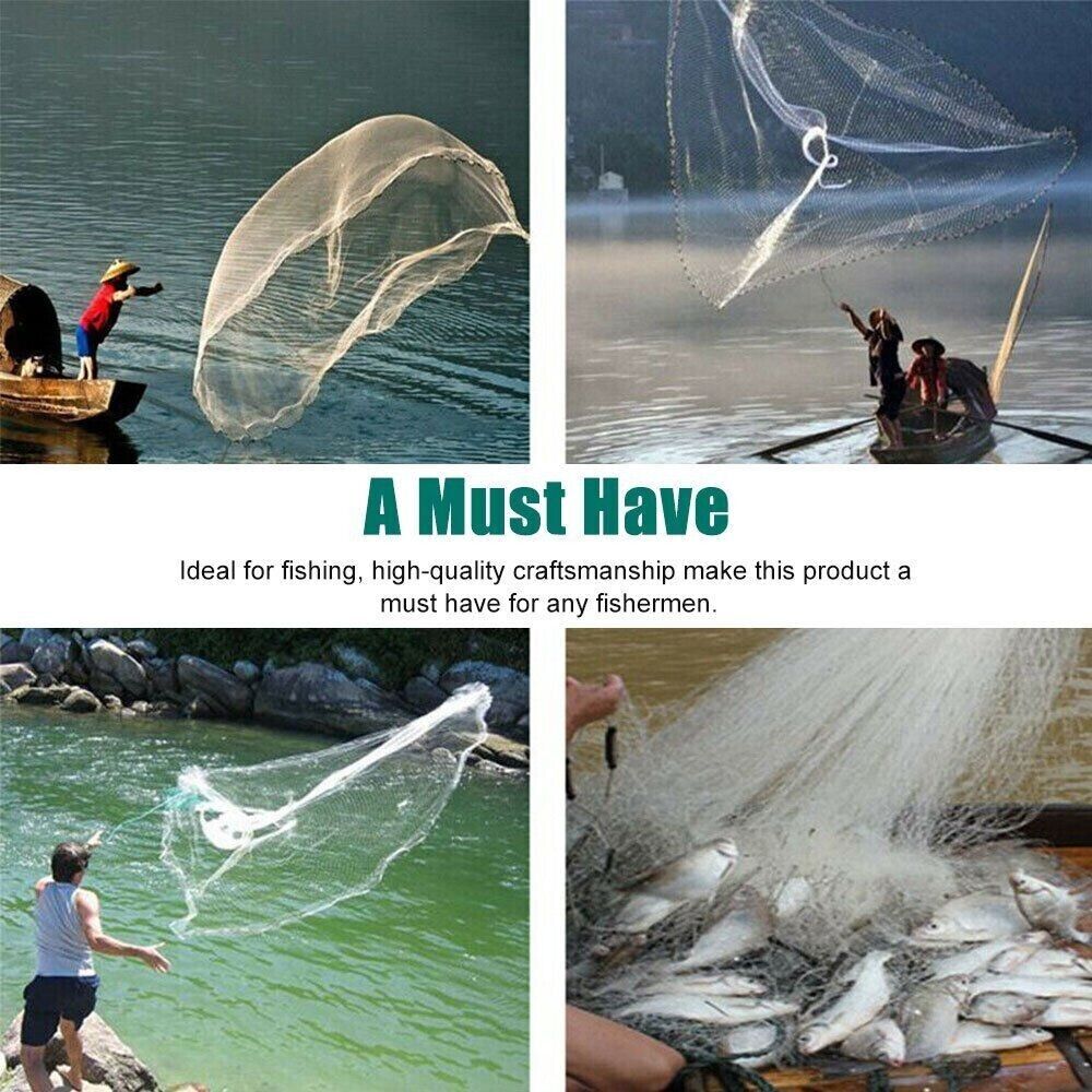 Fishing Cast Net - Easy Throw Hand Cast - Strong Nylon Mesh