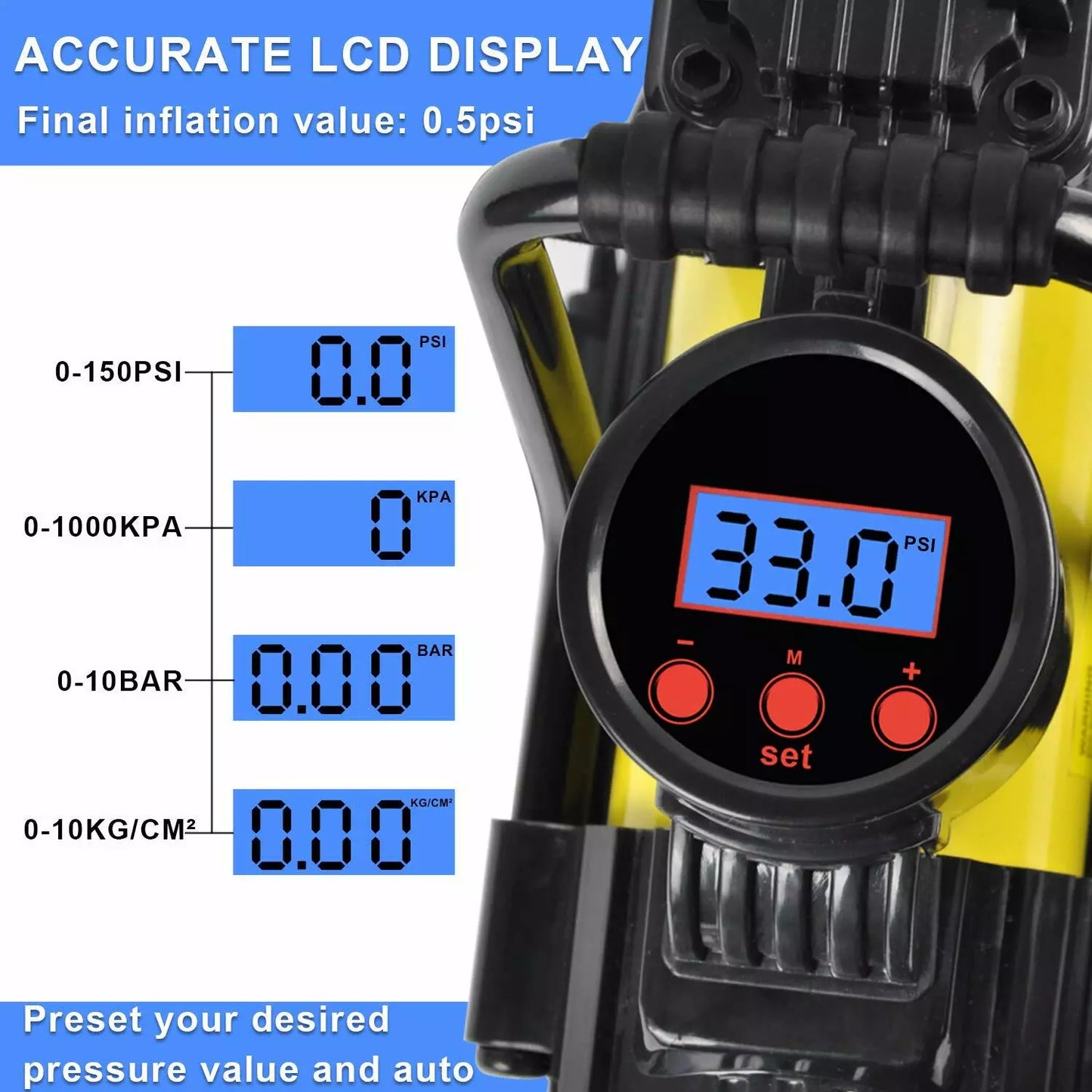 Portable Digital Tire Inflator – 150 PSI Air Compressor with Auto Shut-Off, LED Light & Carry Bag