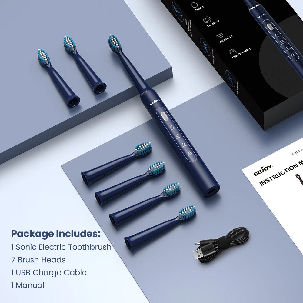 Sonic Electric Toothbrush — 30,000 Vibrations/Min, 3 Modes, 7 Brush Heads, IPX7 Waterproof, Smart Timer, USB Rechargeable