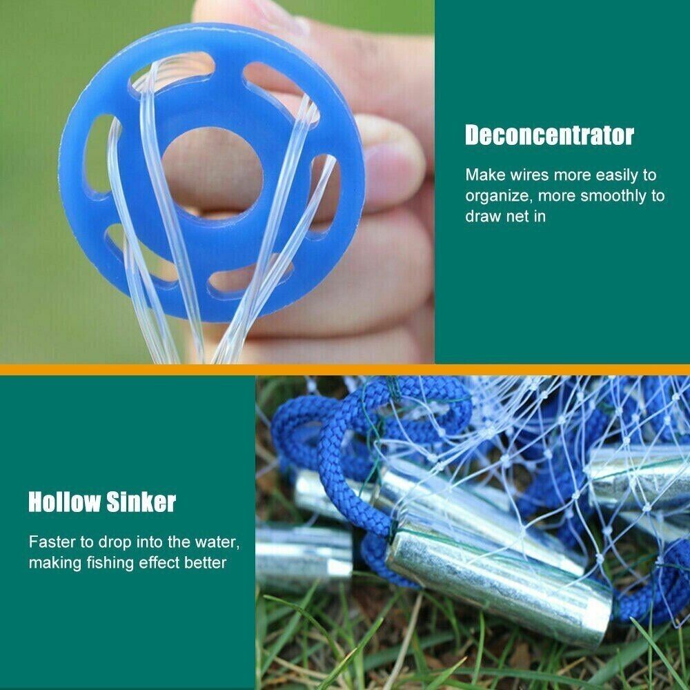 Fishing Cast Net - Easy Throw Hand Cast - Strong Nylon Mesh