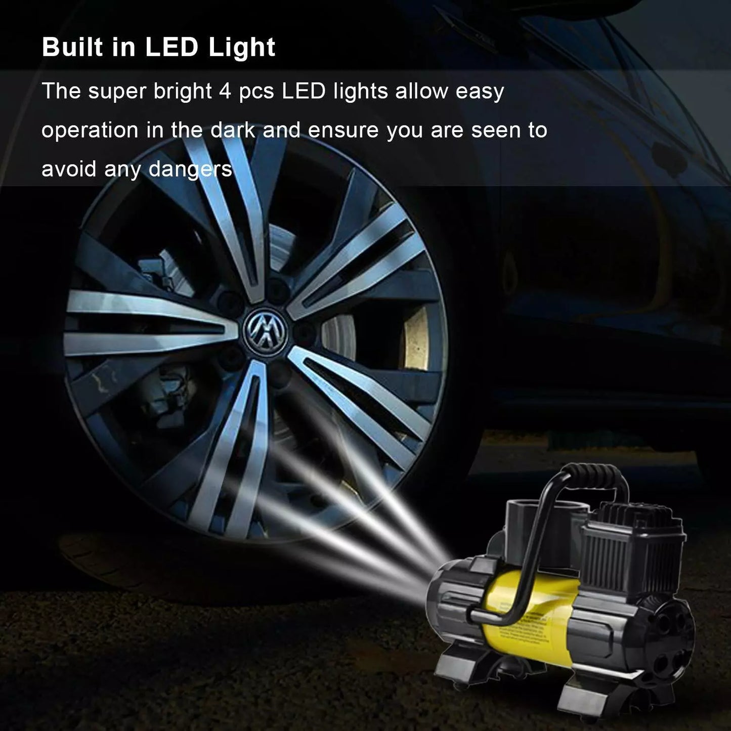 Portable Digital Tire Inflator – 150 PSI Air Compressor with Auto Shut-Off, LED Light & Carry Bag