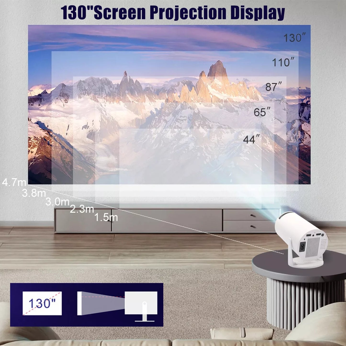 4K Mini Projector – 10000 Lumen LED, 1080P Support, WiFi & Bluetooth, Portable Home Theater