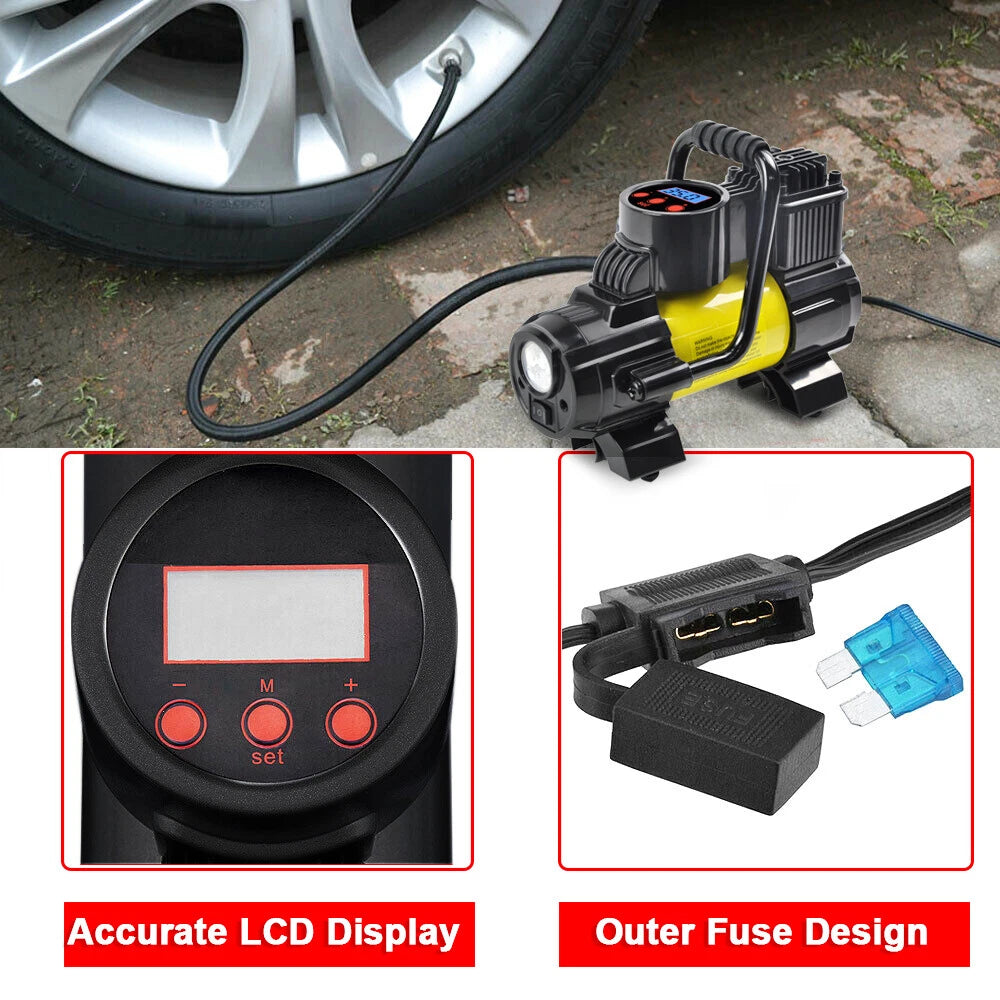 Portable Digital Tire Inflator – 150 PSI Air Compressor with Auto Shut-Off, LED Light & Carry Bag