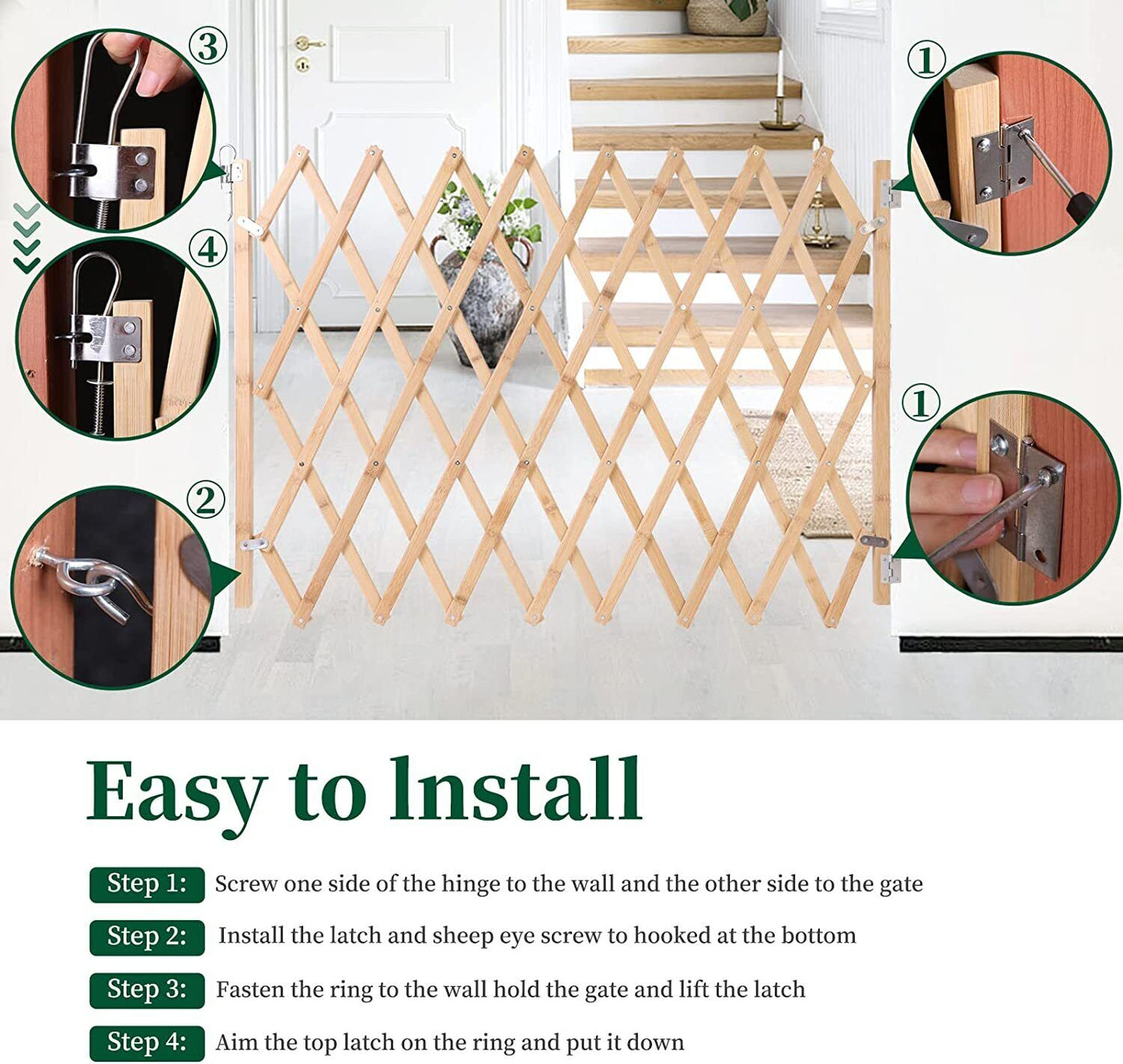 Bamboo Accordion Safety Gate for Children and Pets