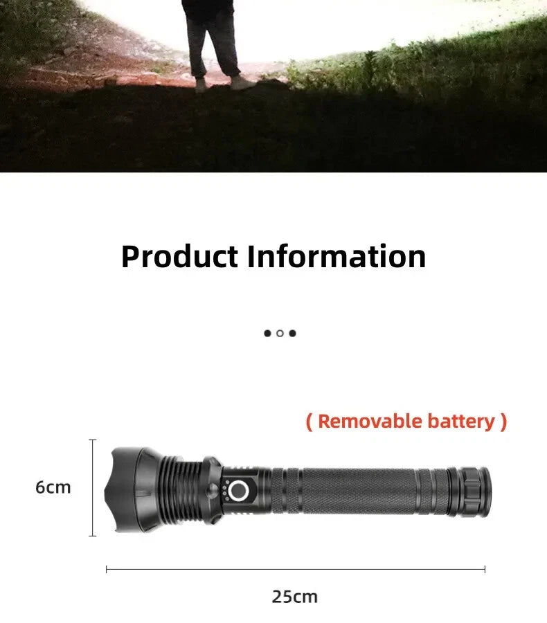 Super Bright LED Flashlight – XHP50.2, USB-C Rechargeable, 1000M Beam, Waterproof