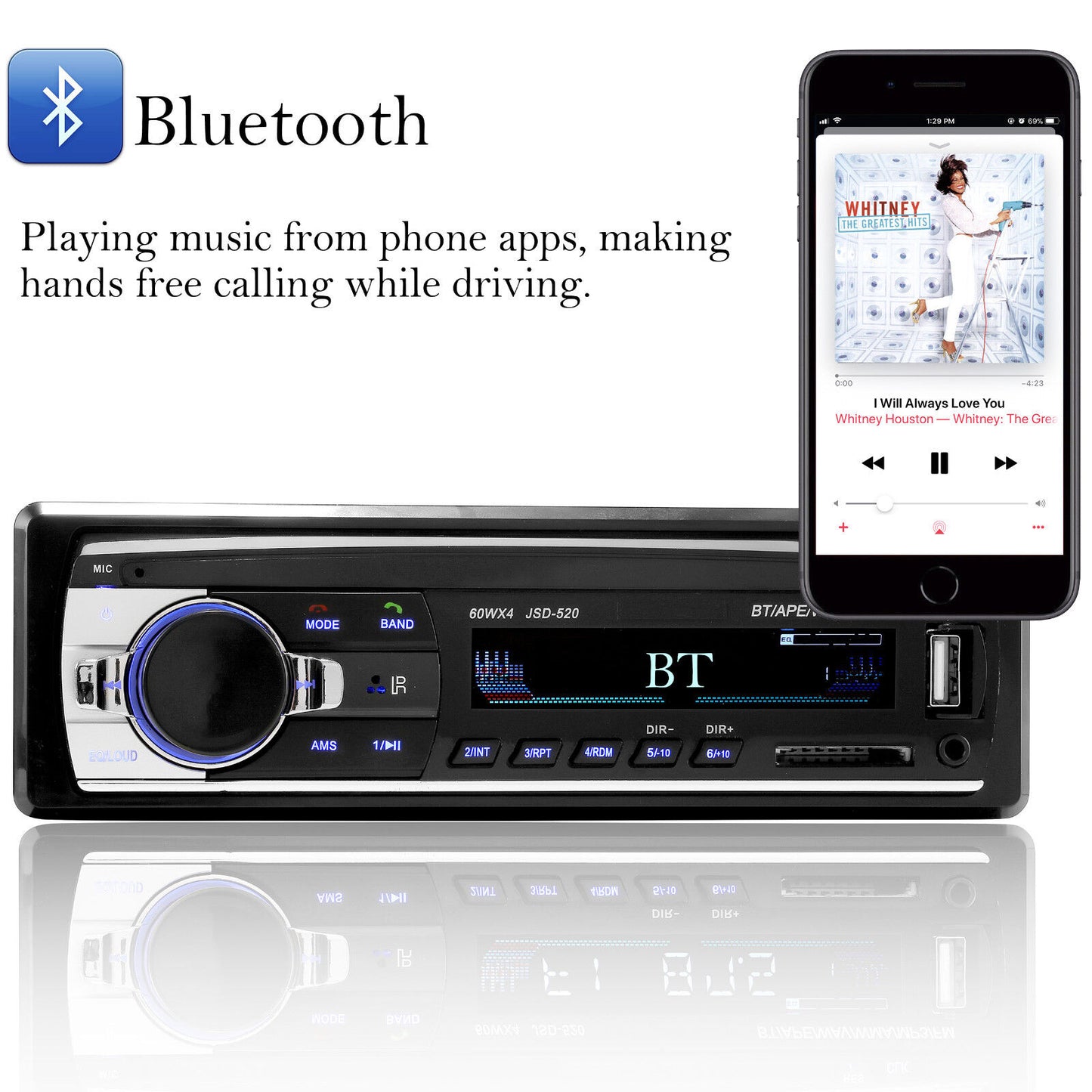 Bluetooth Car Stereo with FM Radio, SD/USB MP3 Player and Aux Input