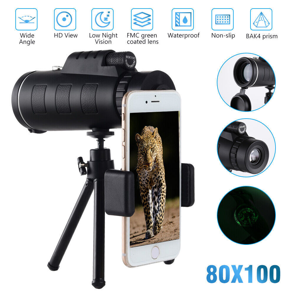 80x100 HD Monocular Telescope – High-Powered Optics for Outdoor Enthusiasts
