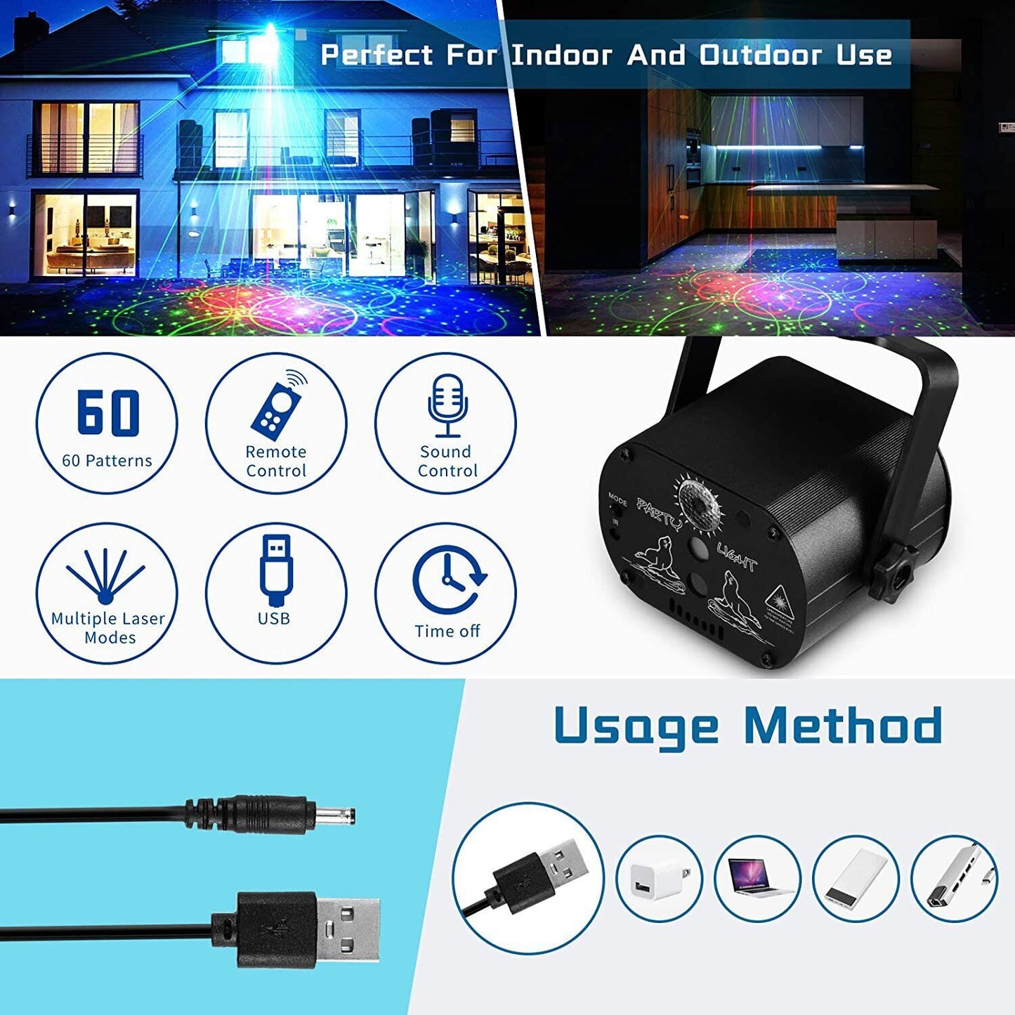 RGB LED Laser Stage Projector with 1024 Patterns for DJ, Disco, KTV & Parties