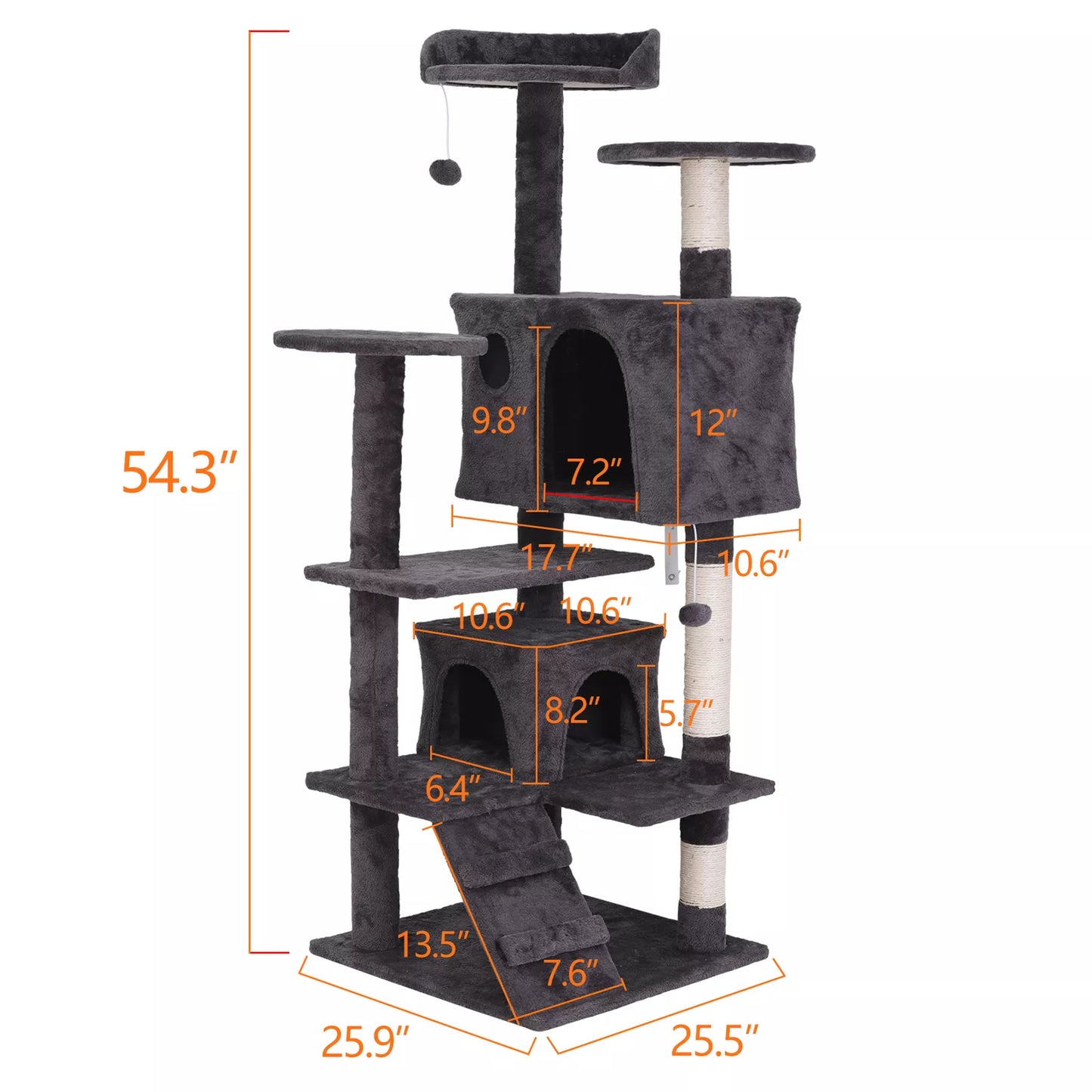 55" Sturdy Cat Tree Tower: Large Activity Center & Condo for Play and Rest