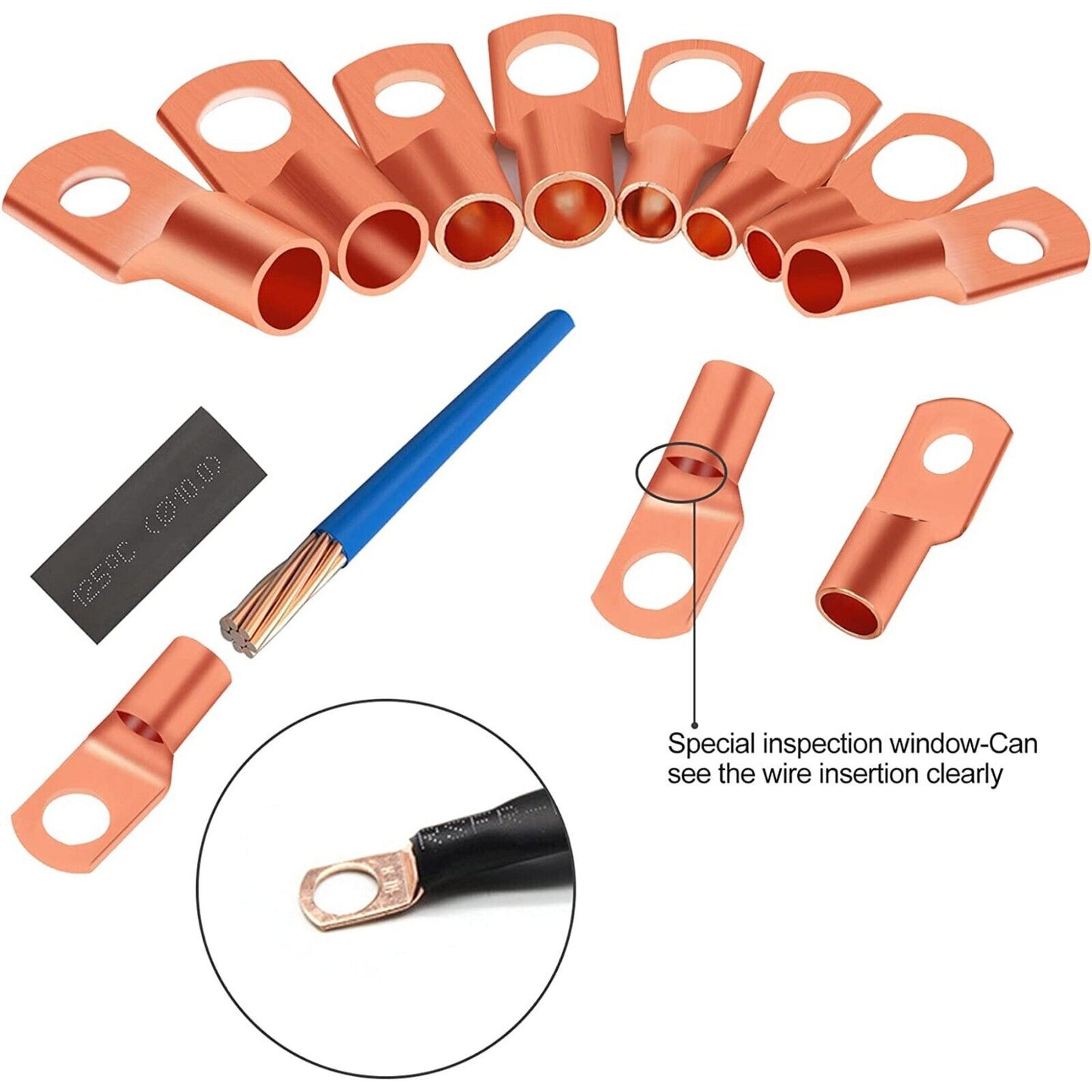 140pcs Copper Wire Lugs Assortment Kit for Battery Cable Ends and Terminal Connectors