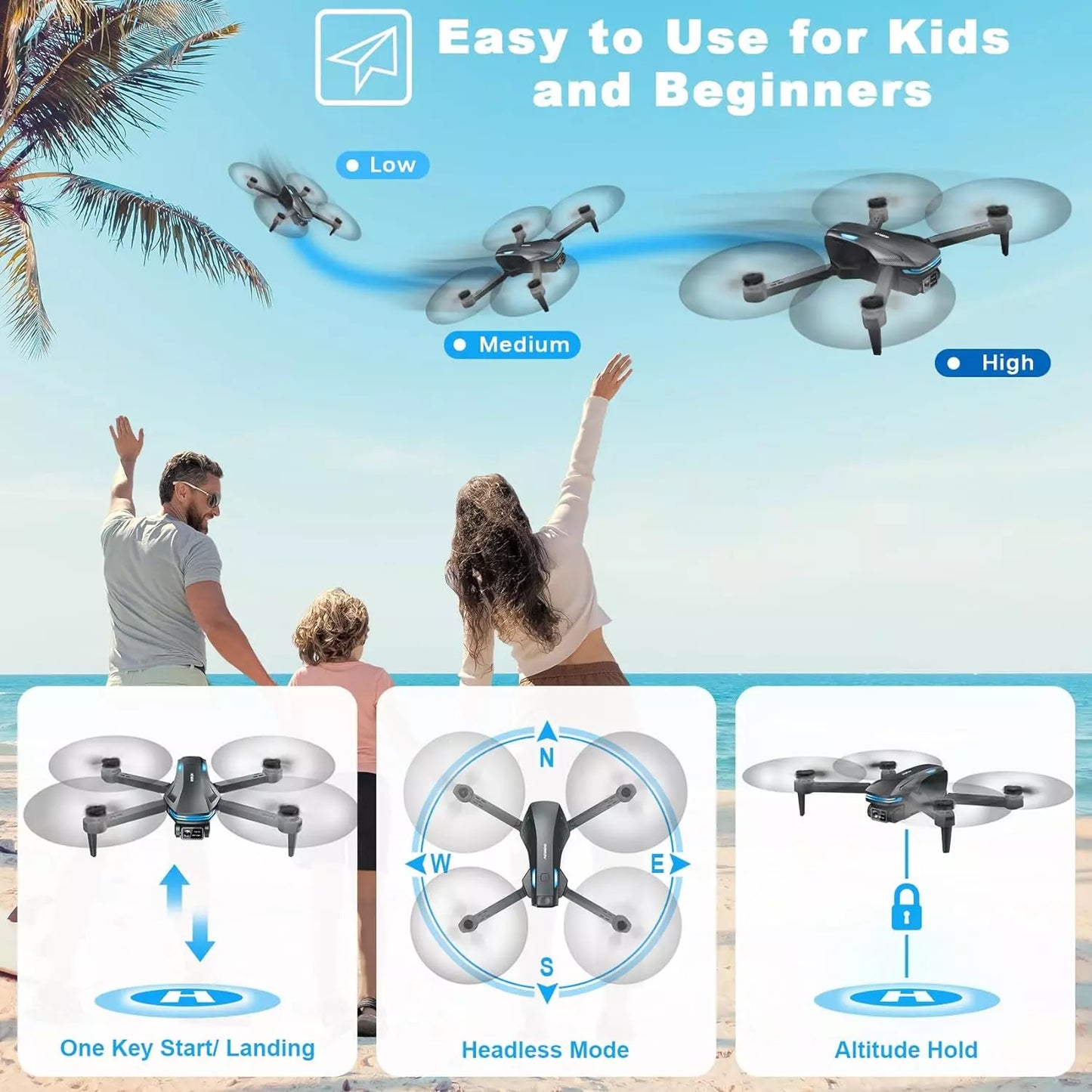 FPV 4K Dual Camera Drone – Foldable Quadcopter with 4 Batteries, 90 Min Flight Time, Optical Flow, Gesture Control