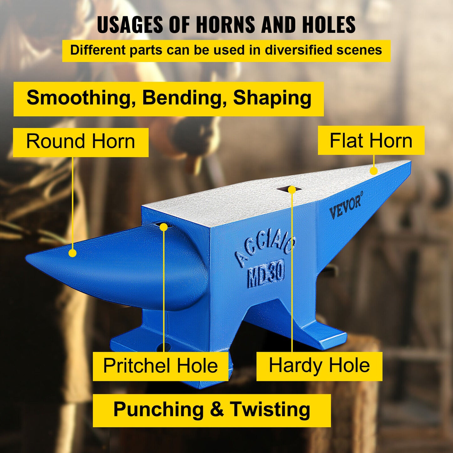 Premium Steel Anvil Blacksmith: 66 lb Forged Steel 30kg Heat Treated Long Round Horn