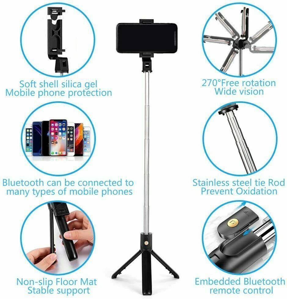 30" Remote Selfie Stick Tripod and Phone Desk Holder - Compatible with iPhone and Samsung