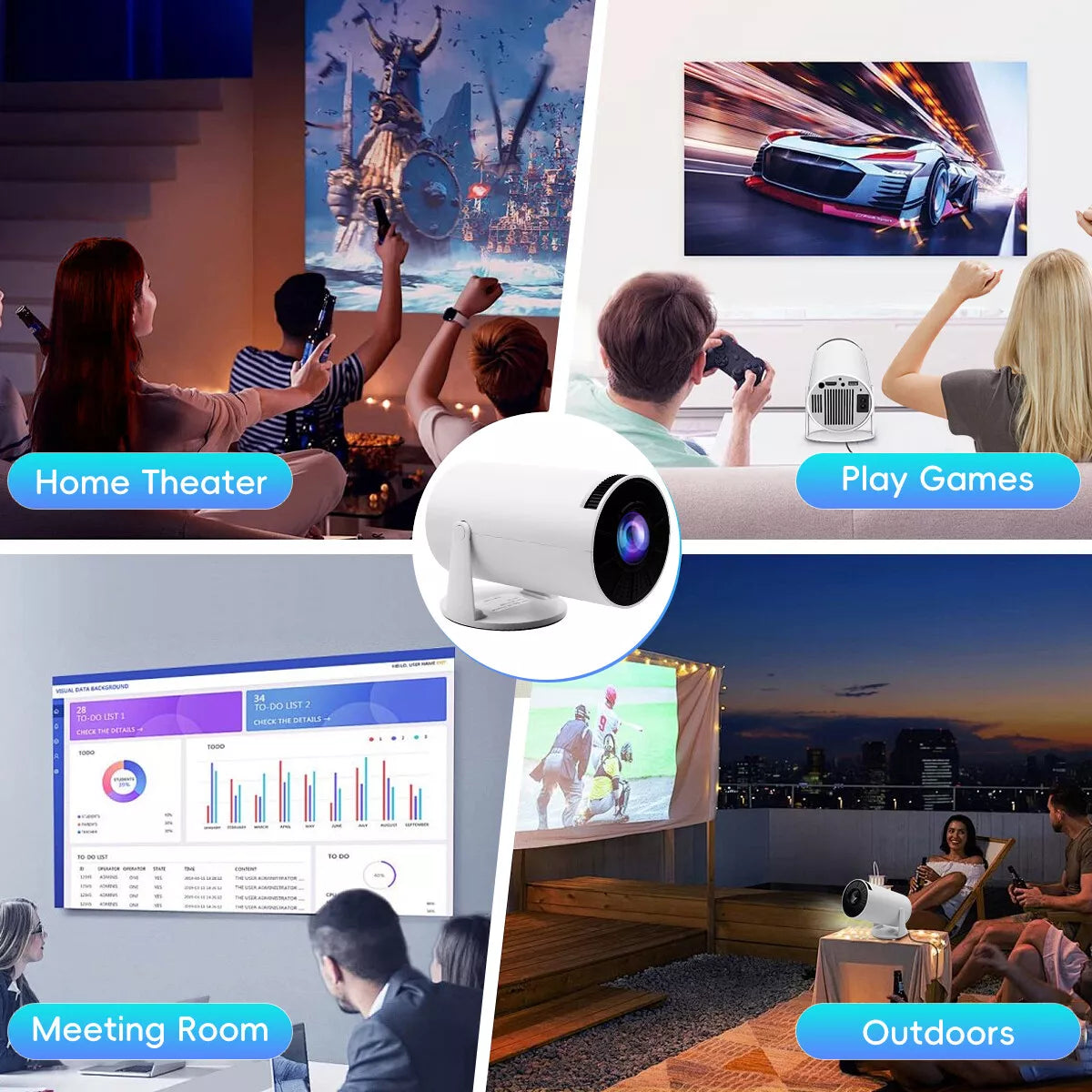 4K Mini Projector – 10000 Lumen LED, 1080P Support, WiFi & Bluetooth, Portable Home Theater