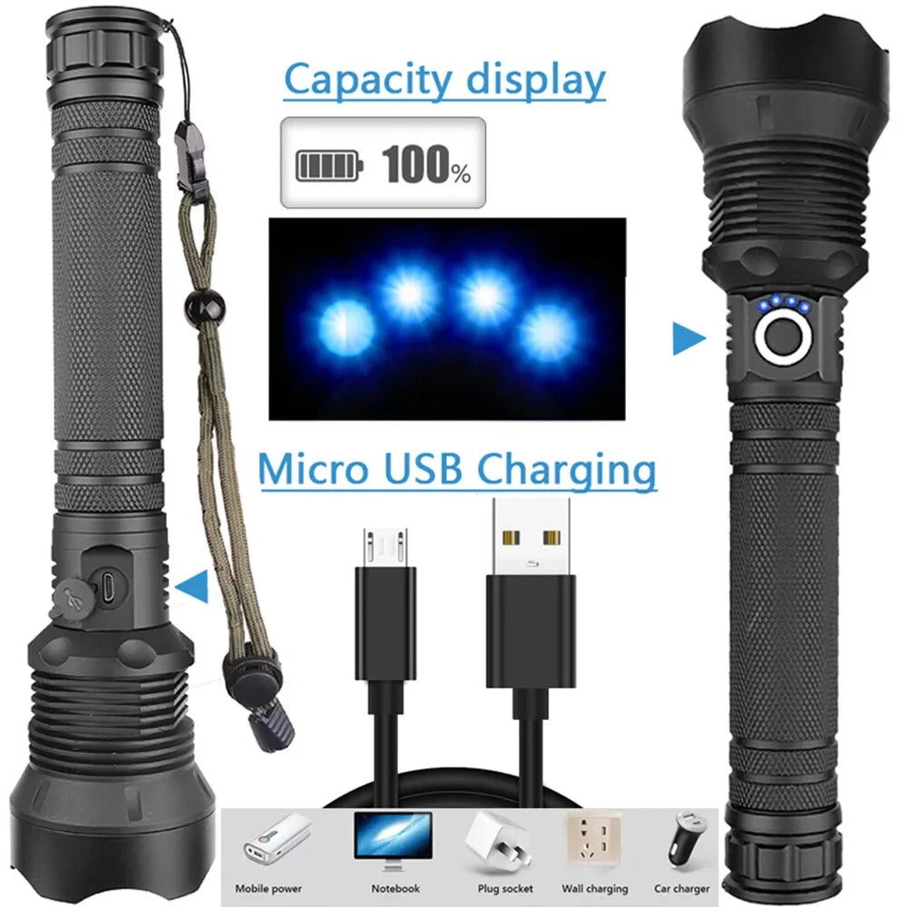 Super Bright LED Flashlight – XHP50.2, USB-C Rechargeable, 1000M Beam, Waterproof