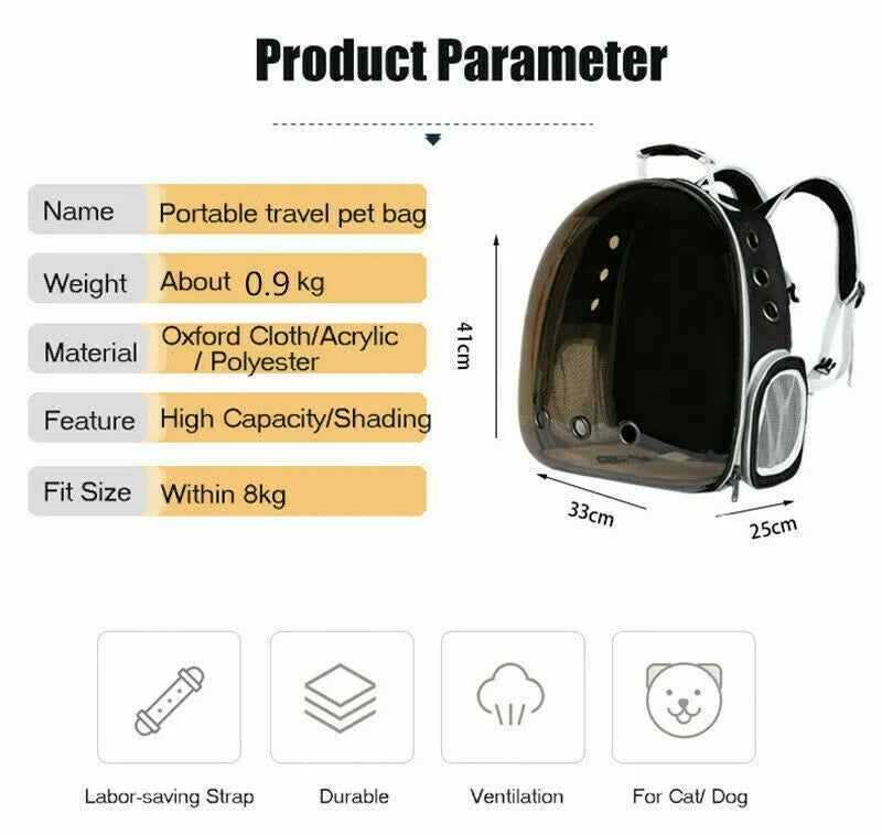 Pet Space Capsule Backpack: Transparent Travel Carrier for Dogs and Cats
