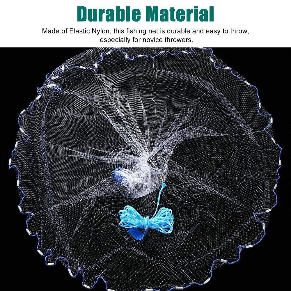Fishing Cast Net - Easy Throw Hand Cast - Strong Nylon Mesh
