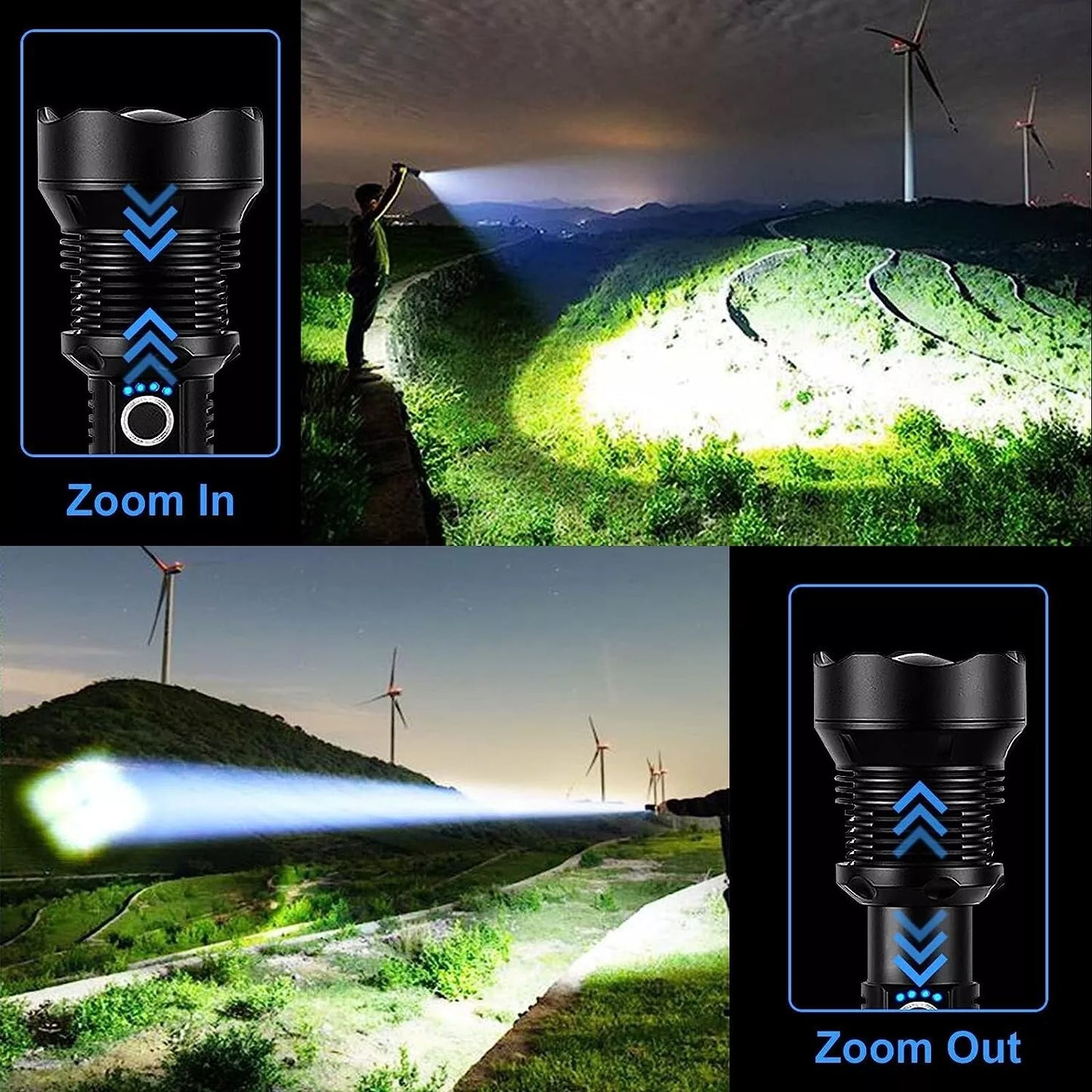 Super Bright LED Flashlight – XHP50.2, USB-C Rechargeable, 1000M Beam, Waterproof