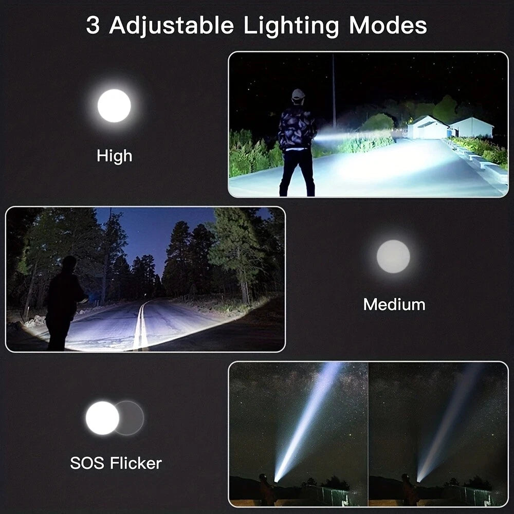 Super Bright LED Flashlight – XHP50.2, USB-C Rechargeable, 1000M Beam, Waterproof