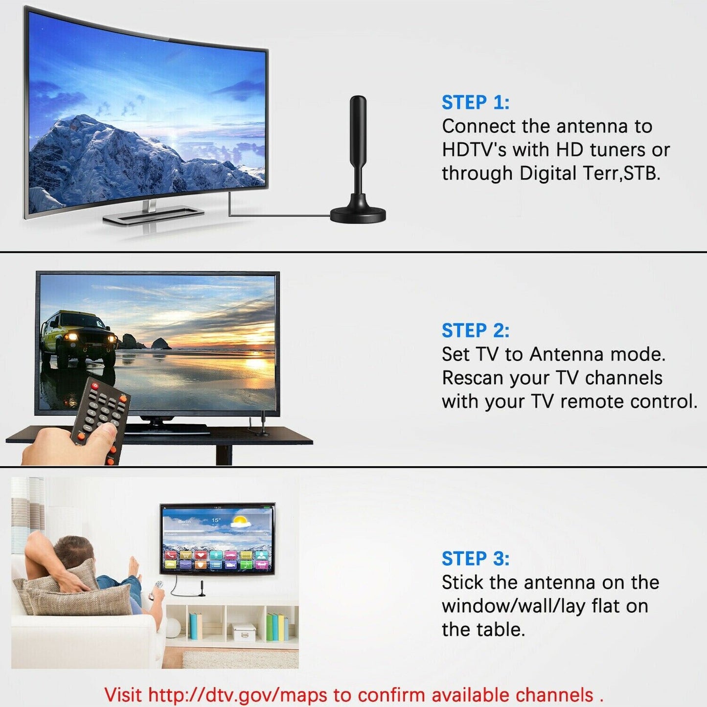 Upgraded Digital TV Antenna: 300-Mile Range, 1080P & 4K HDTV Indoor Reception