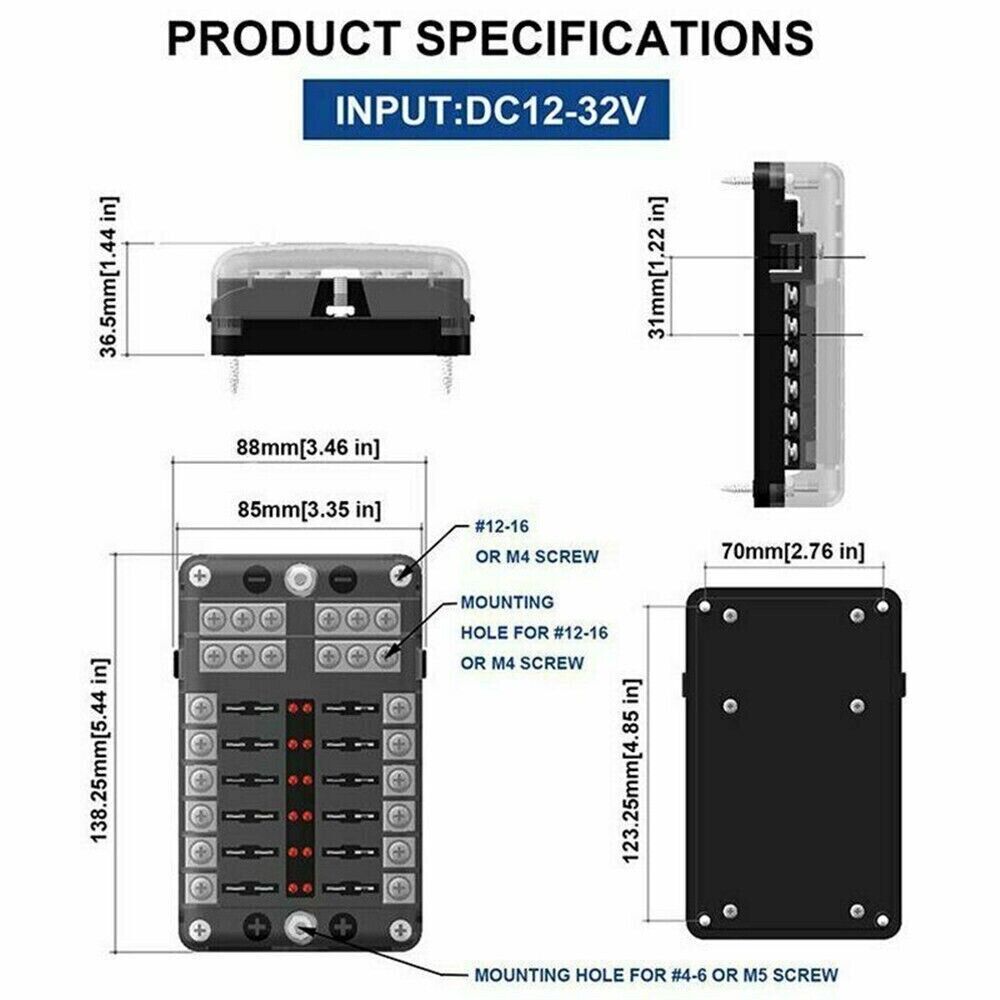 12-Way Waterproof Blade Fuse Box - Perfect for Cars and Marine Use