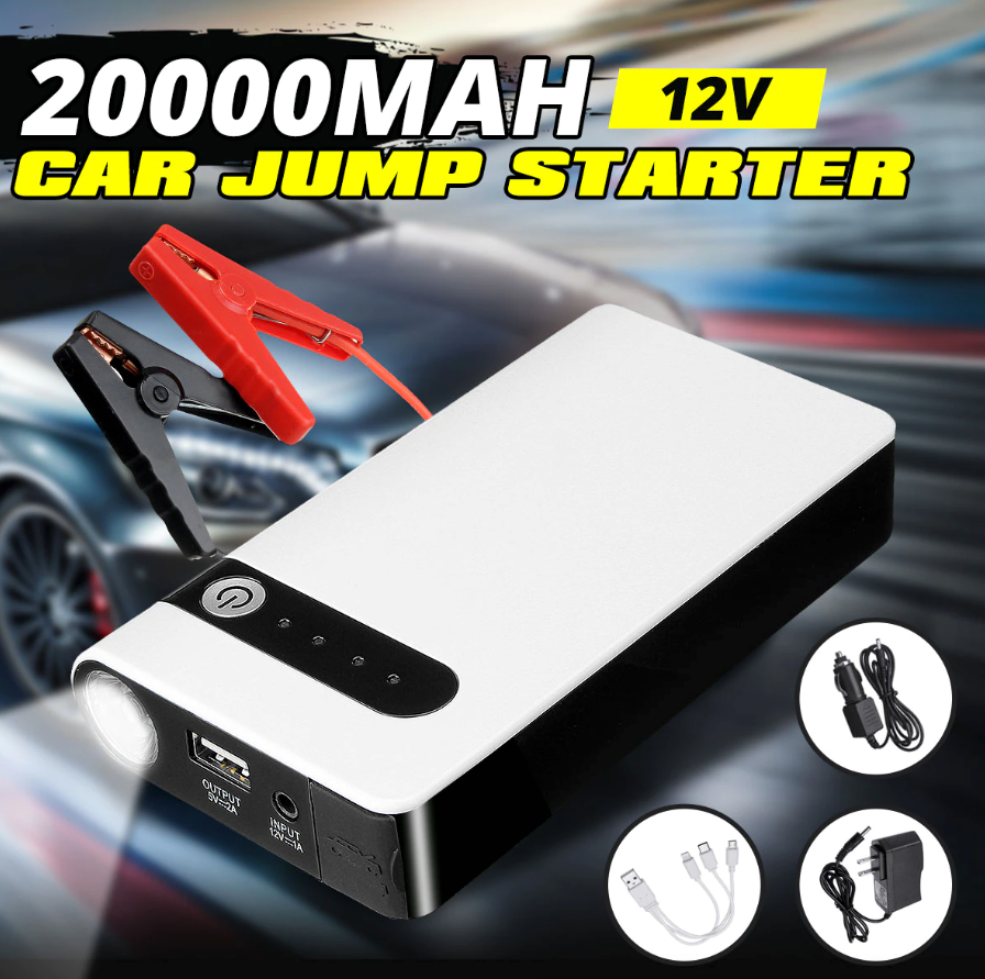 Mini Portable Car Jump Starter: 20000mAh Power Bank, Battery Charger, and Flashlight in One